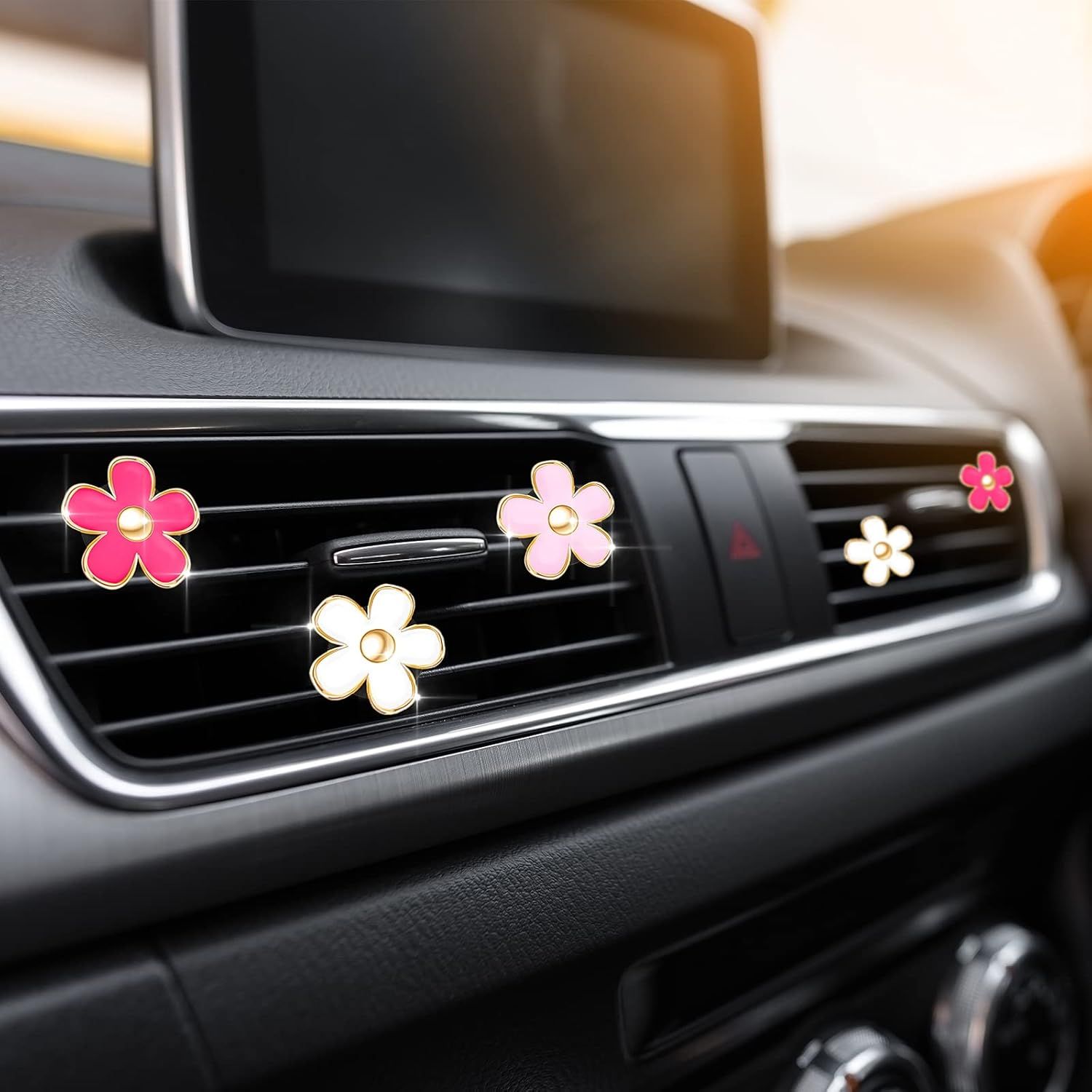 6 Pcs Daisy Flower Air Vent Clip Accessories Air Conditioning Outlet Clip Car Air Freshener Dashboard Accessories Charm Car Inter Decor(3 cm, 3.3 cm,Red, Pink, White) - Image 5