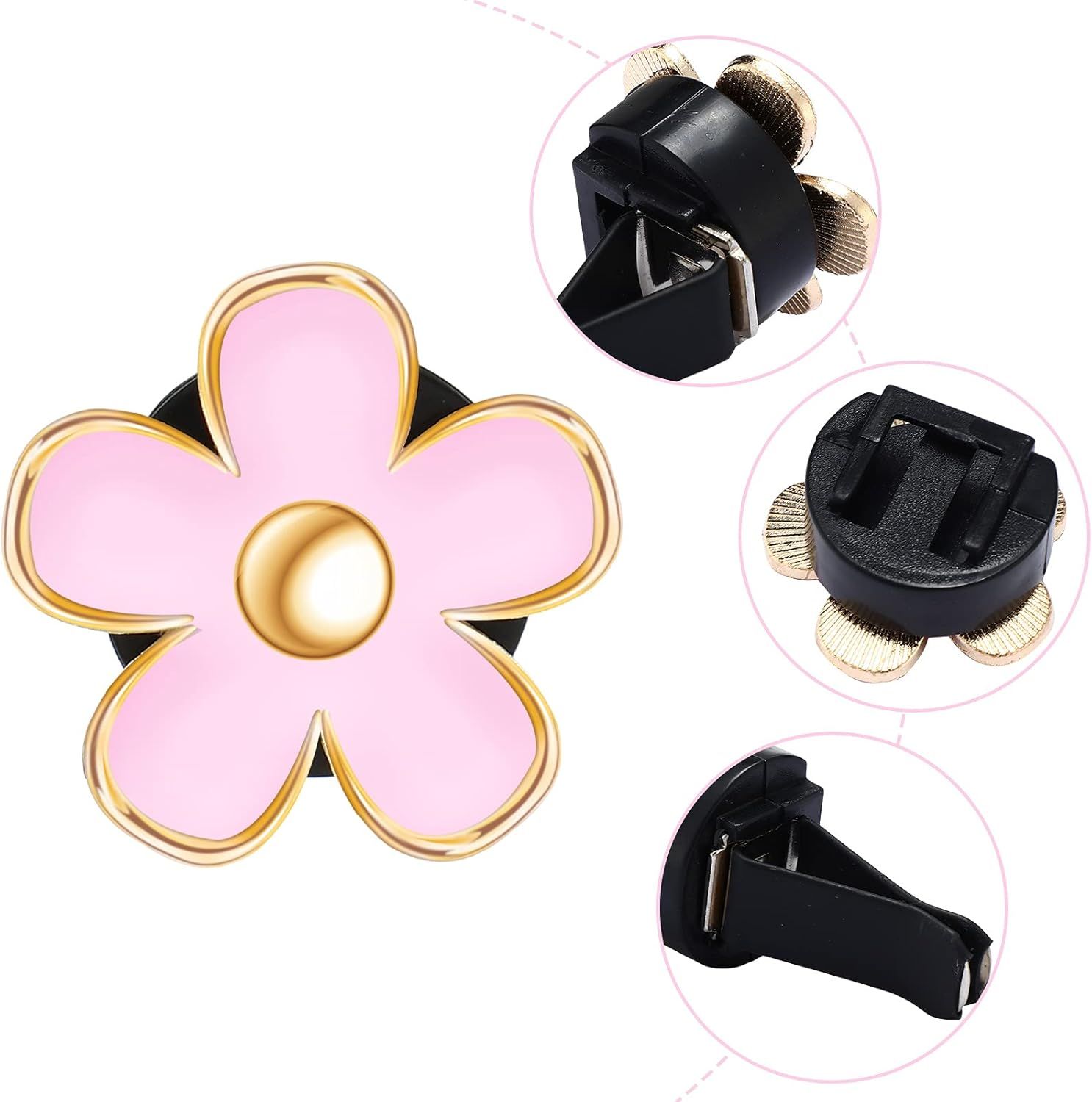 6 Pcs Daisy Flower Air Vent Clip Accessories Air Conditioning Outlet Clip Car Air Freshener Dashboard Accessories Charm Car Inter Decor(3 cm, 3.3 cm,Pink) - Image 3