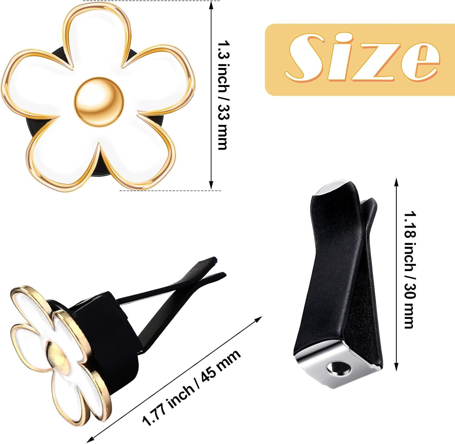 6 Pcs Daisy Flower Air Vent Clip Accessories Air Conditioning Outlet Clip Car Air Freshener Dashboard Accessories Charm Car Inter Decor(3 cm, 3.3 cm,White) - Image 2