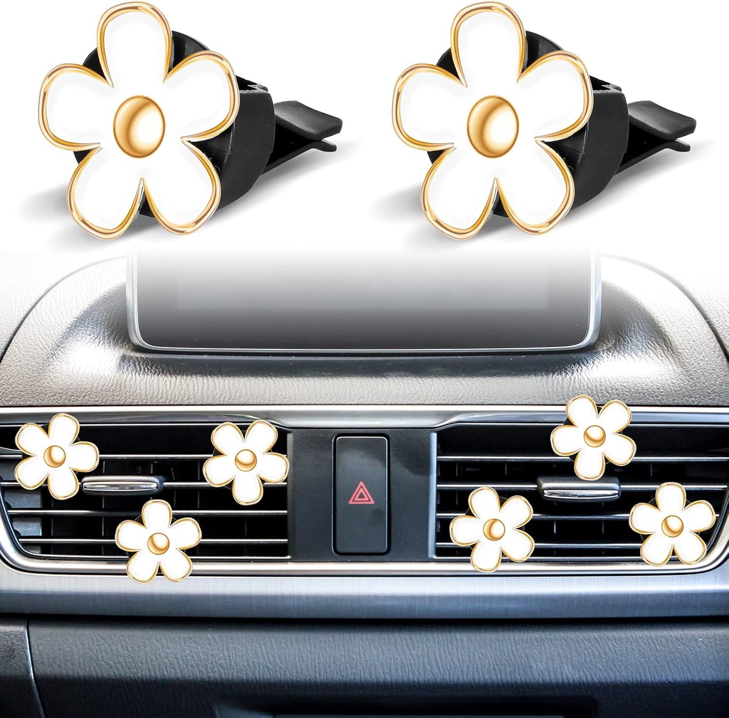 6 Pcs Daisy Flower Air Vent Clip Accessories Air Conditioning Outlet Clip Car Air Freshener Dashboard Accessories Charm Car Inter Decor(3 cm, 3.3 cm,White) - Image 4