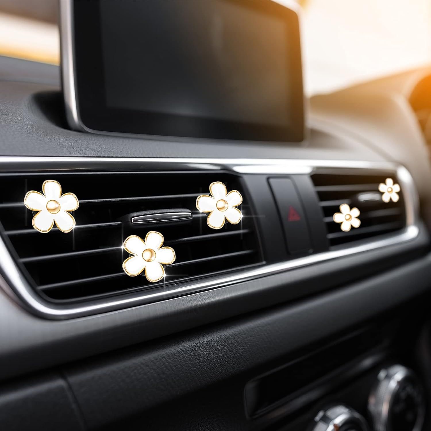 6 Pcs Daisy Flower Air Vent Clip Accessories Air Conditioning Outlet Clip Car Air Freshener Dashboard Accessories Charm Car Inter Decor(3 cm, 3.3 cm,White) - Image 5