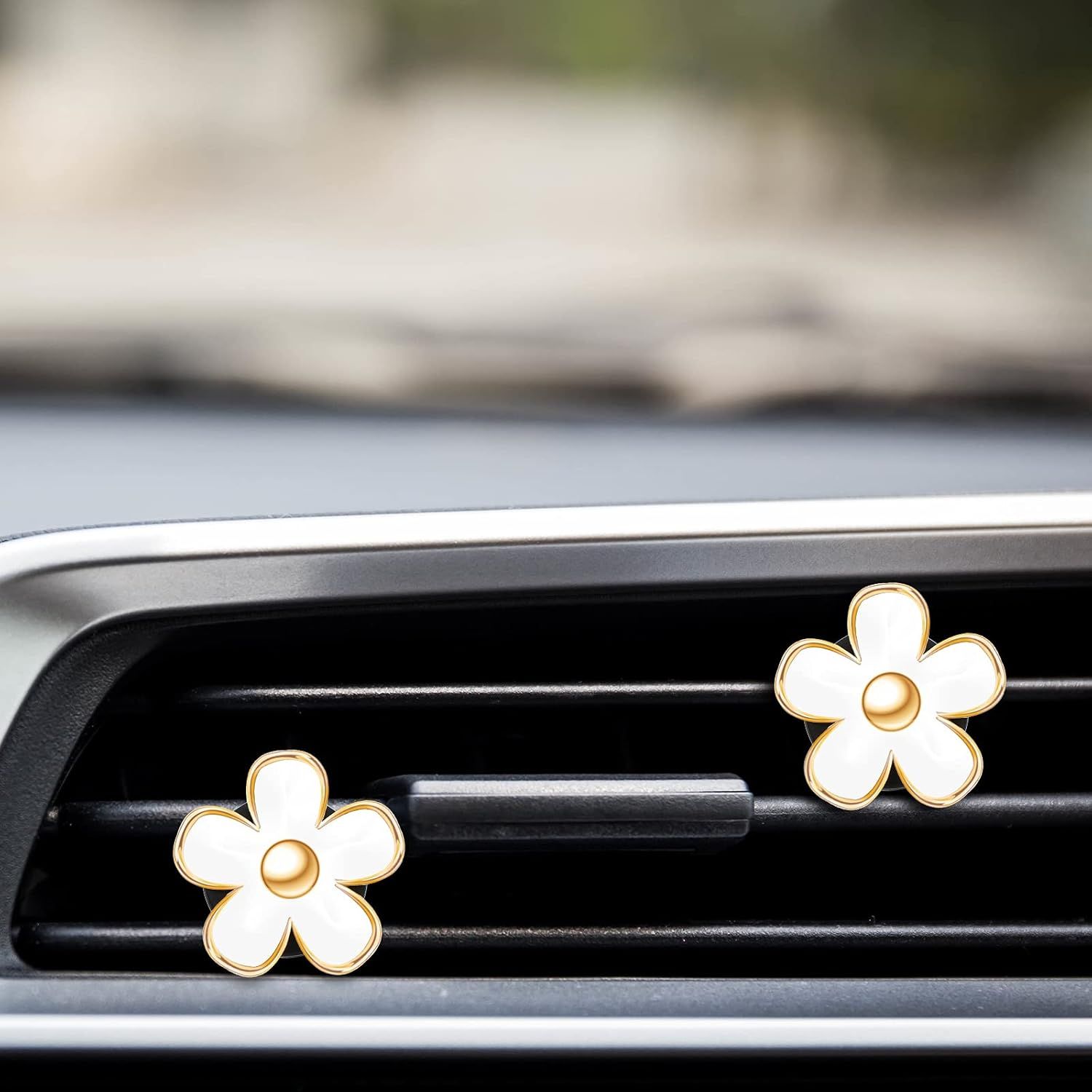 6 Pcs Daisy Flower Air Vent Clip Accessories Air Conditioning Outlet Clip Car Air Freshener Dashboard Accessories Charm Car Inter Decor(3 cm, 3.3 cm,White) - Image 6