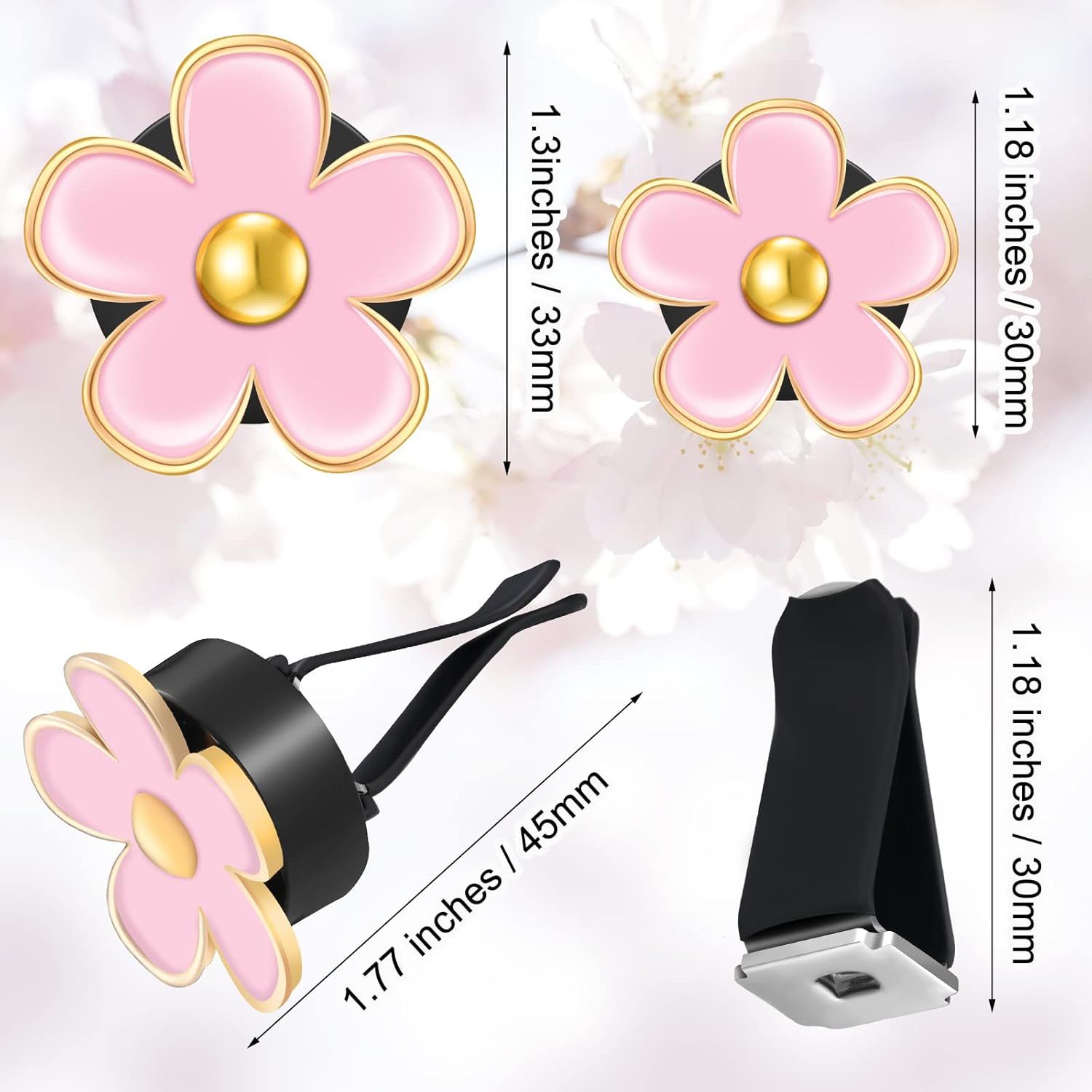 6 Pcs Daisy Flower Air Vent Clip Accessories Air Conditioning Outlet Clip Car Air Freshener Dashboard Accessories Charm Car Inter Decor(3 cm, 3.3 cm,Black, Pink, White) - Image 2