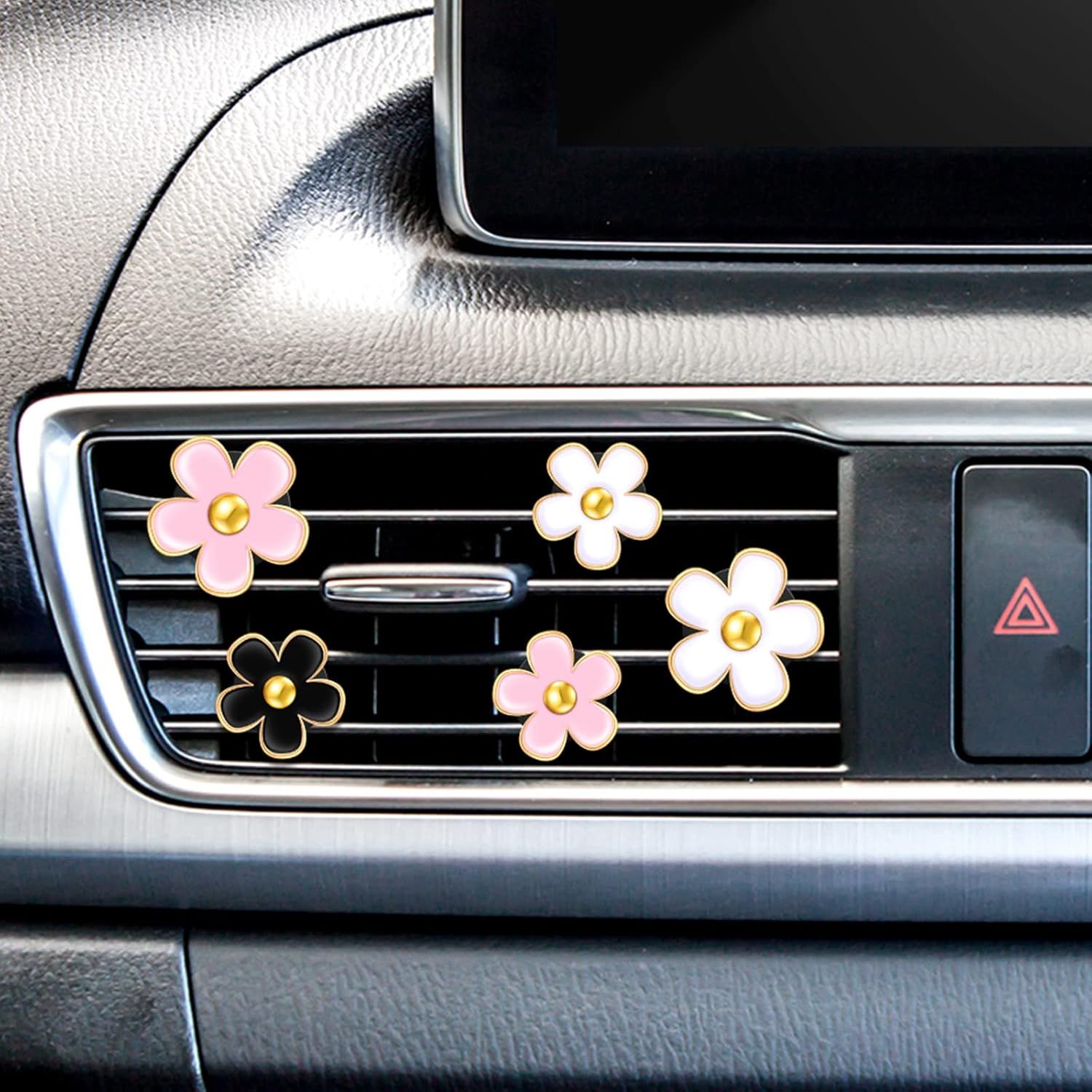 6 Pcs Daisy Flower Air Vent Clip Accessories Air Conditioning Outlet Clip Car Air Freshener Dashboard Accessories Charm Car Inter Decor(3 cm, 3.3 cm,Black, Pink, White) - Image 4