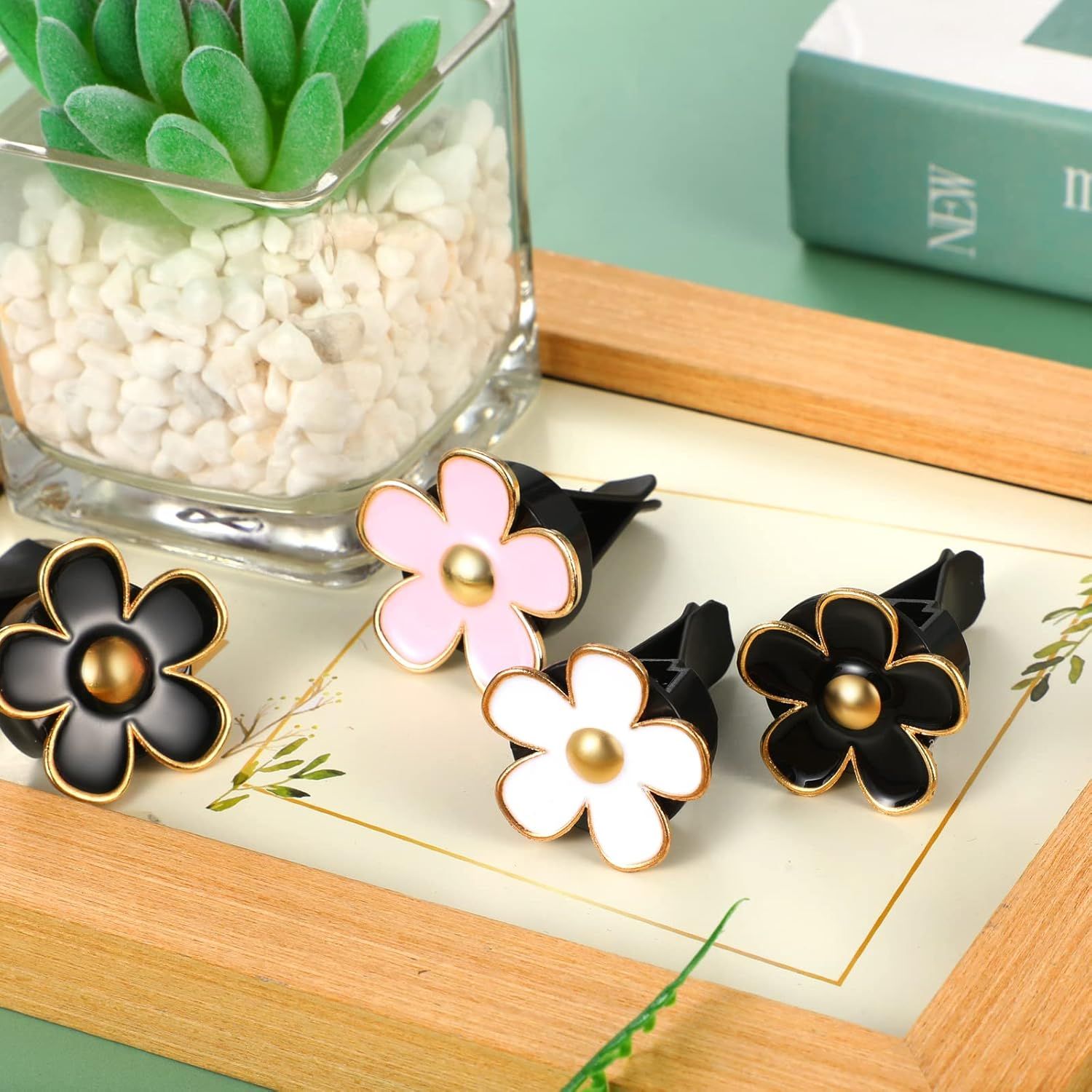 6 Pcs Daisy Flower Air Vent Clip Accessories Air Conditioning Outlet Clip Car Air Freshener Dashboard Accessories Charm Car Inter Decor(3 cm, 3.3 cm,Black, Pink, White) - Image 6