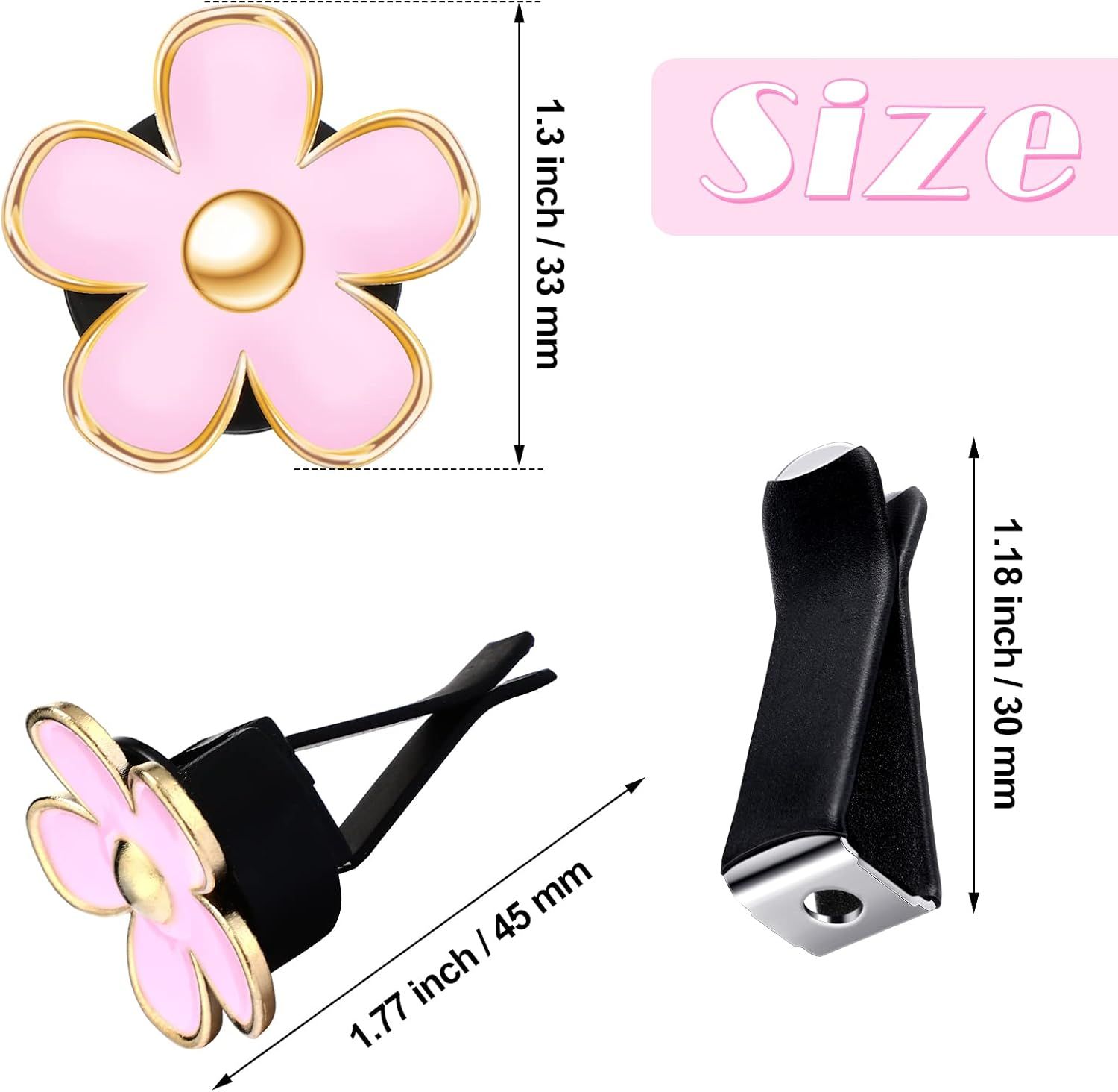 6 Pcs Daisy Flower Air Vent Clip Accessories Air Conditioning Outlet Clip Car Air Freshener Dashboard Accessories Charm Car Inter Decor(3 cm, 3.3 cm,Red, Pink, Black) - Image 2
