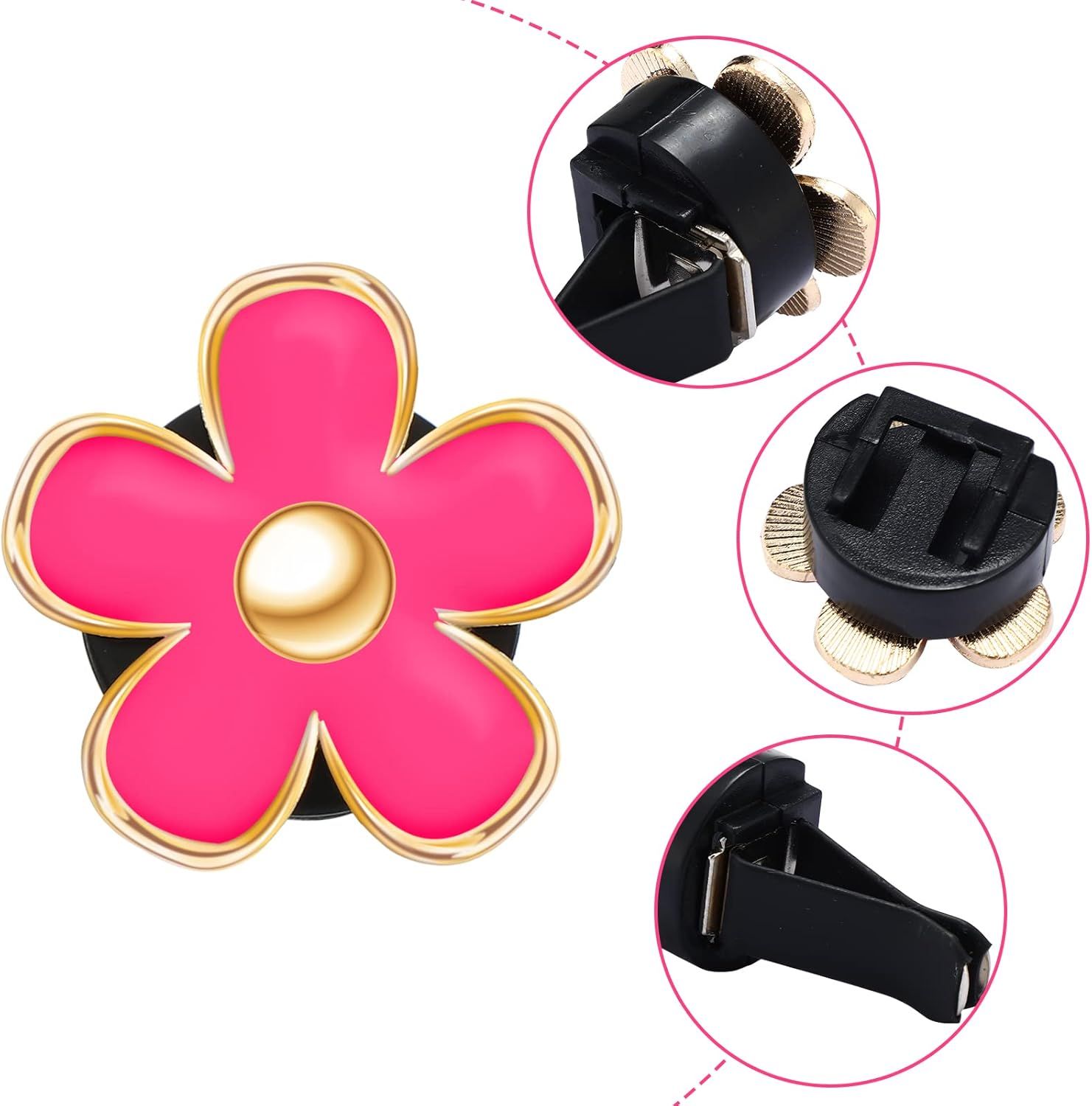 6 Pcs Daisy Flower Air Vent Clip Accessories Air Conditioning Outlet Clip Car Air Freshener Dashboard Accessories Charm Car Inter Decor(3 cm, 3.3 cm,Red, Pink, Black) - Image 3