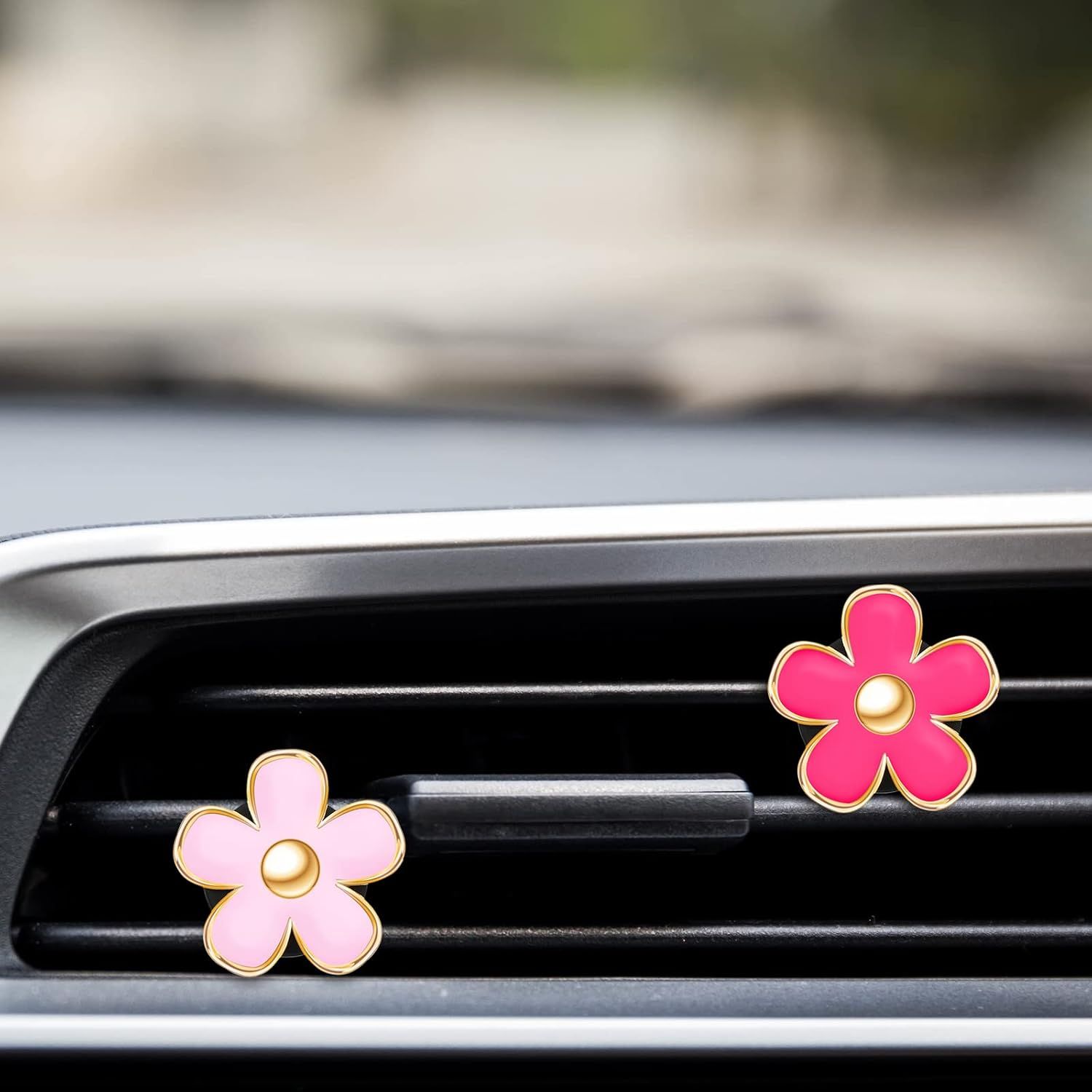 6 Pcs Daisy Flower Air Vent Clip Accessories Air Conditioning Outlet Clip Car Air Freshener Dashboard Accessories Charm Car Inter Decor(3 cm, 3.3 cm,Red, Pink, Black) - Image 5
