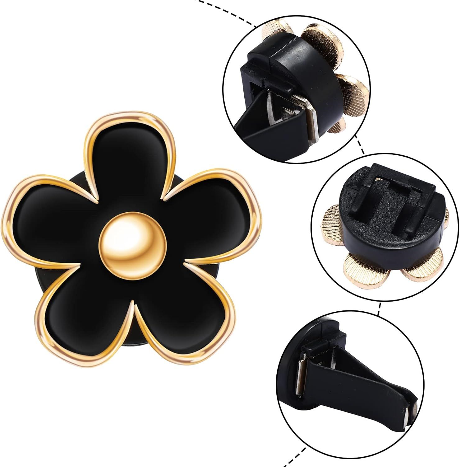 6 Pcs Daisy Flower Air Vent Clip Accessories Air Conditioning Outlet Clip Car Air Freshener Dashboard Accessories Charm Car Inter Decor(2.5 cm, 3 cm, 3.3 cm,Black) - Image 3