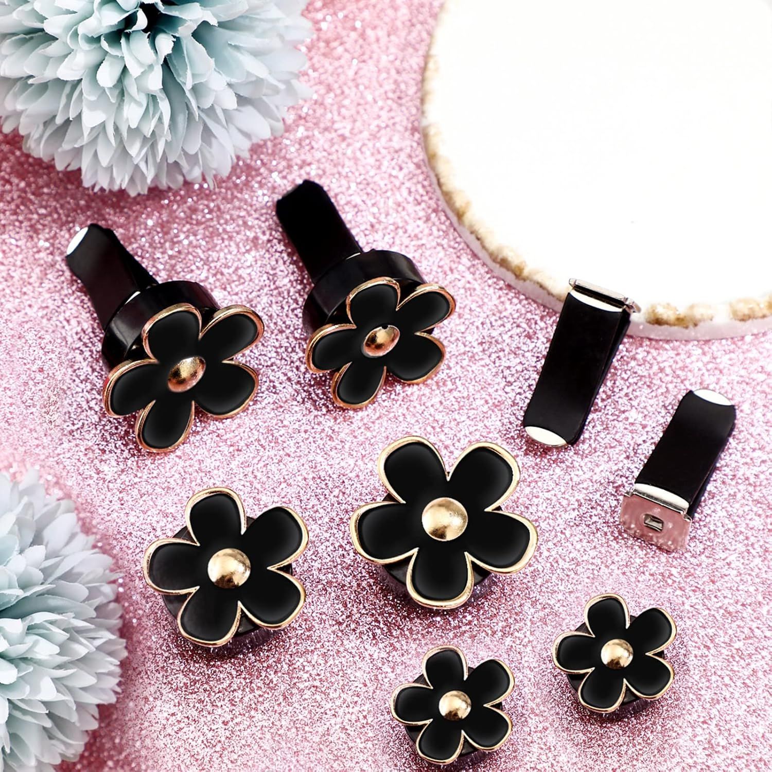 6 Pcs Daisy Flower Air Vent Clip Accessories Air Conditioning Outlet Clip Car Air Freshener Dashboard Accessories Charm Car Inter Decor(2.5 cm, 3 cm, 3.3 cm,Black) - Image 4