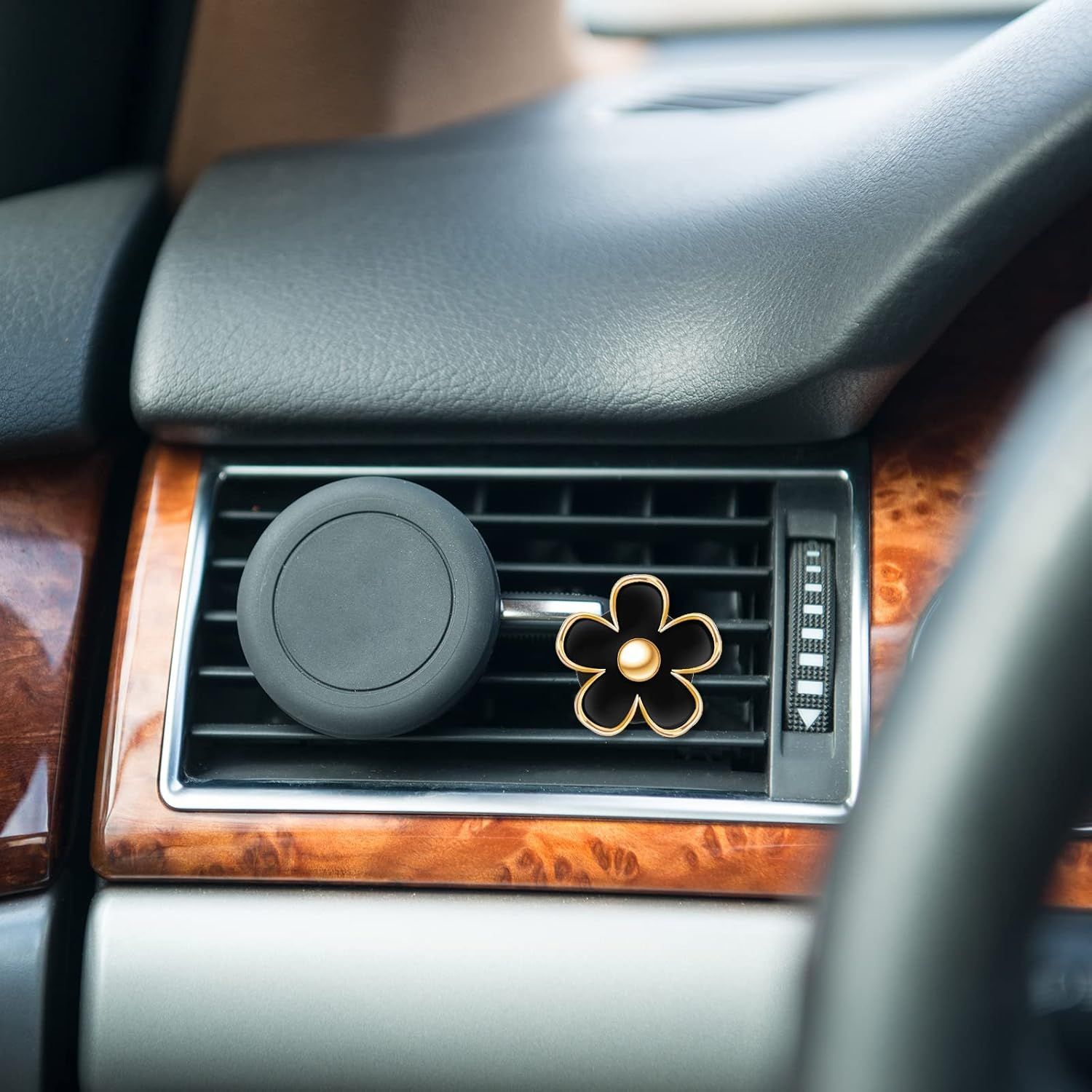 6 Pcs Daisy Flower Air Vent Clip Accessories Air Conditioning Outlet Clip Car Air Freshener Dashboard Accessories Charm Car Inter Decor(2.5 cm, 3 cm, 3.3 cm,Black) - Image 5