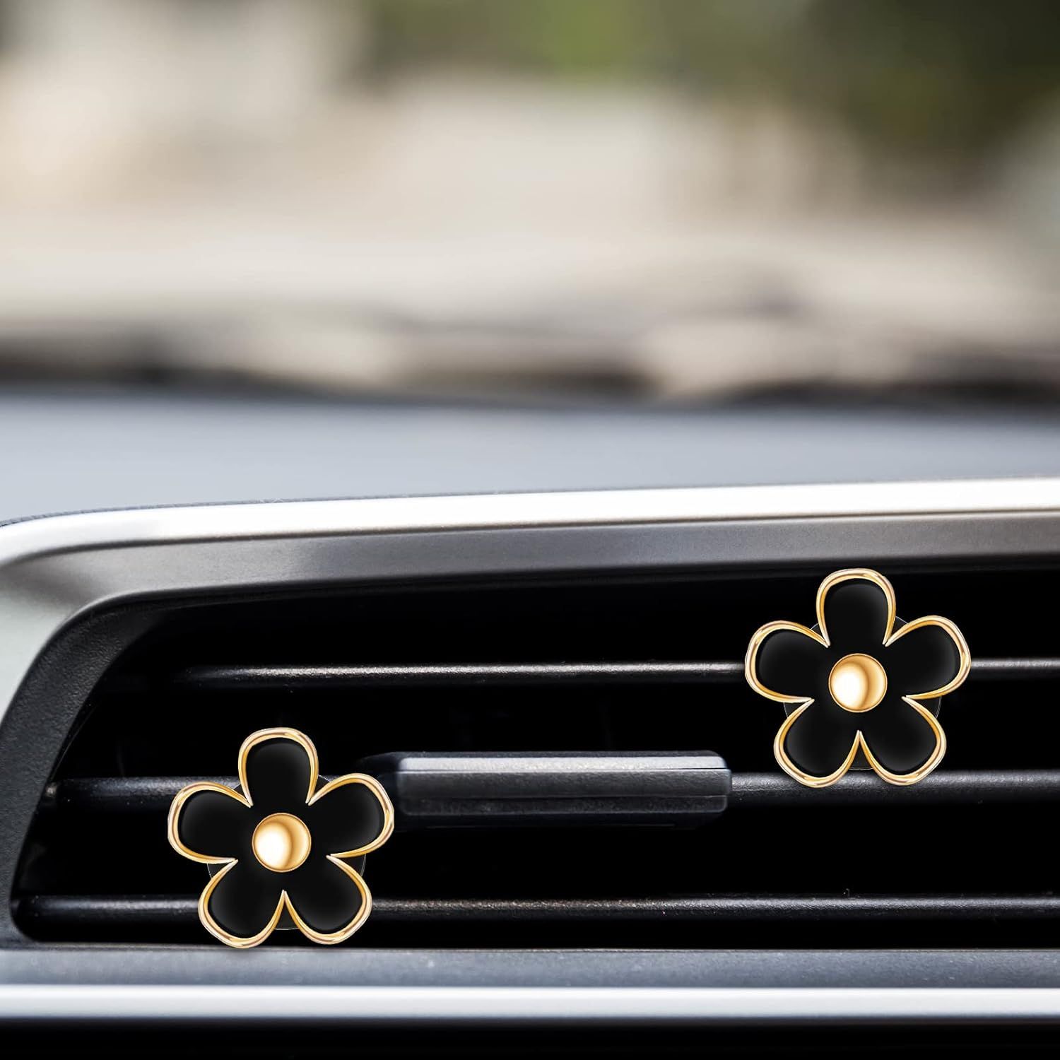 6 Pcs Daisy Flower Air Vent Clip Accessories Air Conditioning Outlet Clip Car Air Freshener Dashboard Accessories Charm Car Inter Decor(2.5 cm, 3 cm, 3.3 cm,Black) - Image 6
