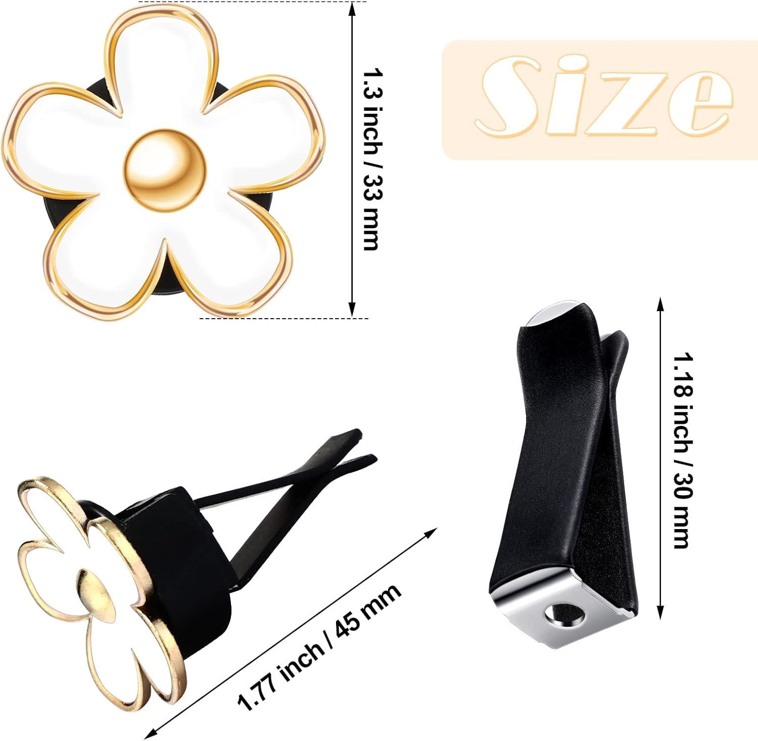 6 Pcs Daisy Flower Air Vent Clip Accessories Air Conditioning Outlet Clip Car Air Freshener Dashboard Accessories Charm Car Inter Decor(3 cm, 3.3 cm,Red, White, Black) - Image 2