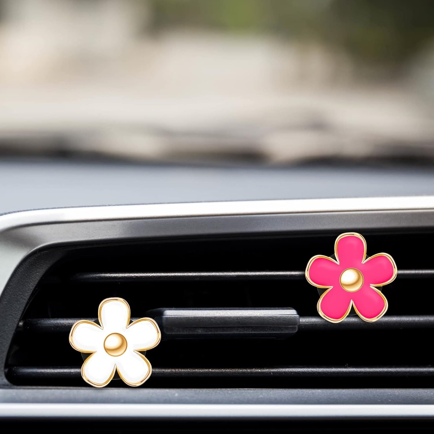 6 Pcs Daisy Flower Air Vent Clip Accessories Air Conditioning Outlet Clip Car Air Freshener Dashboard Accessories Charm Car Inter Decor(3 cm, 3.3 cm,Red, White, Black) - Image 5