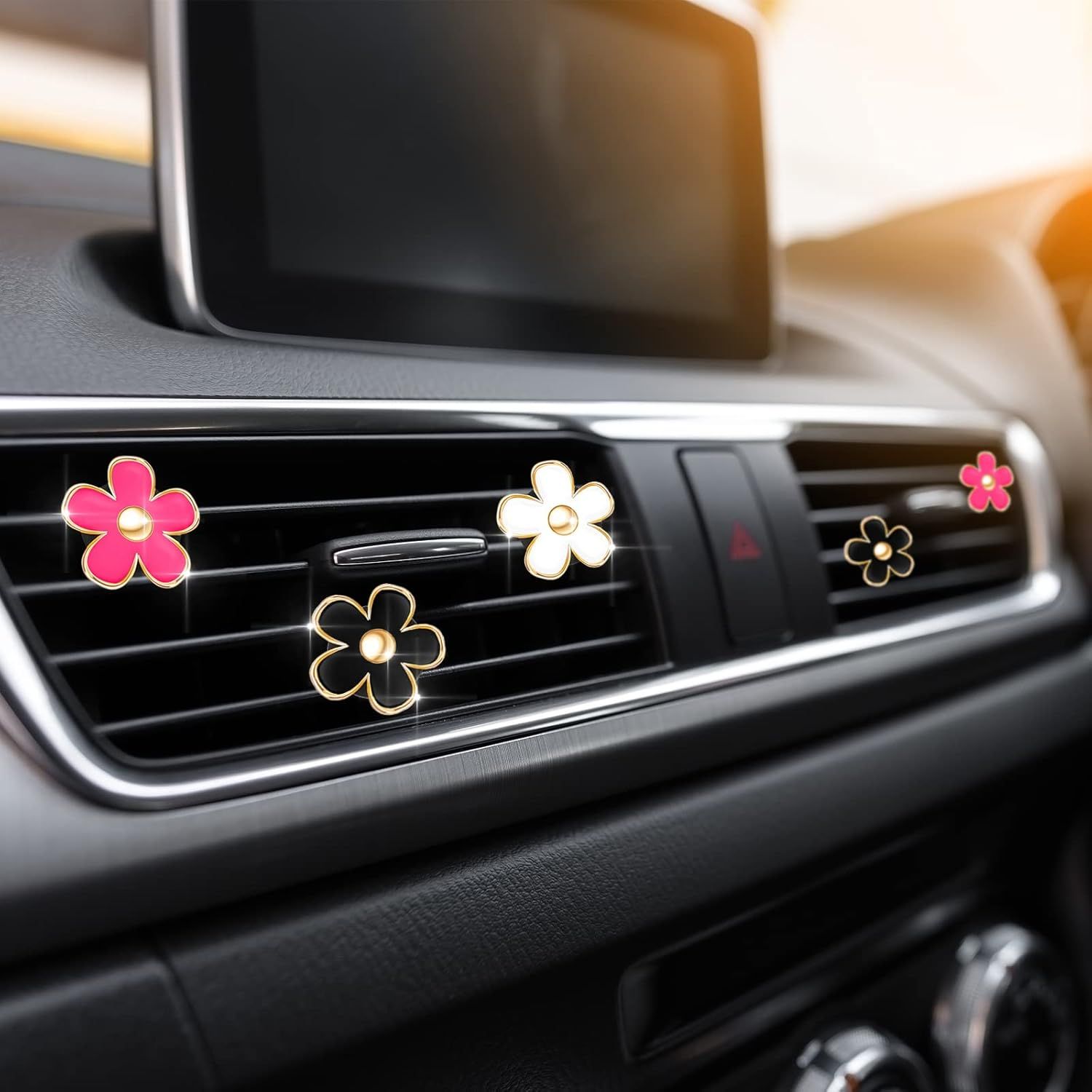 6 Pcs Daisy Flower Air Vent Clip Accessories Air Conditioning Outlet Clip Car Air Freshener Dashboard Accessories Charm Car Inter Decor(3 cm, 3.3 cm,Red, White, Black) - Image 7
