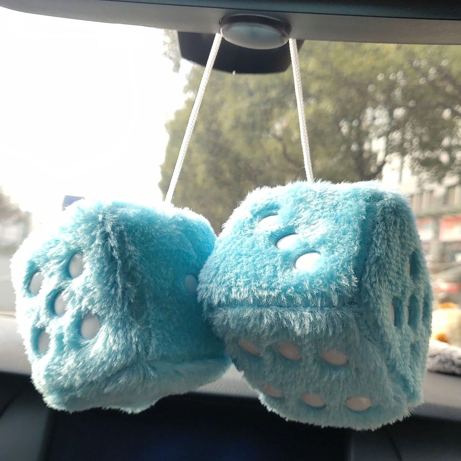 Pair 3” Black with White Dots Mirror Fuzzy Plush Dice, Black and White Soft Plush Car Decorative Hanging Ornament. - Image 5