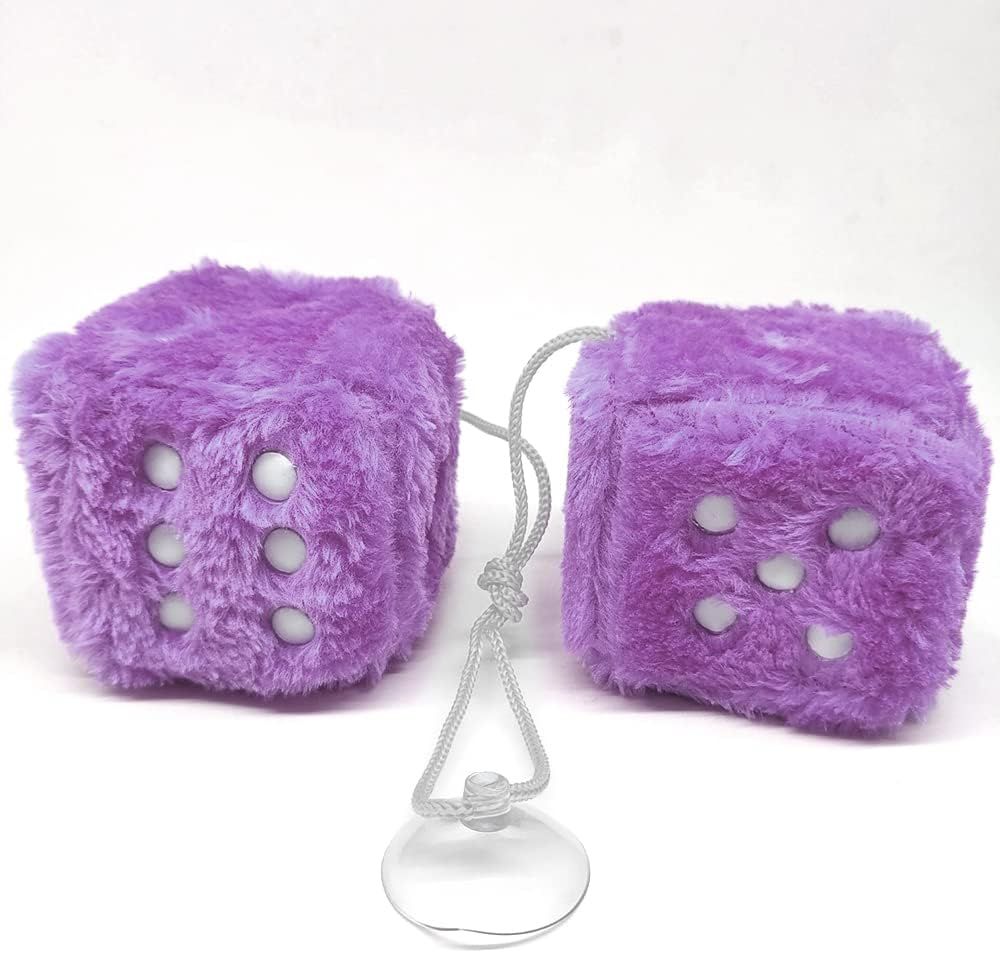 Pair 3” White with Black Dots Mirror Fuzzy Plush Dice, White and Black Soft Plush Car Decorative Hanging Ornament. - Image 5