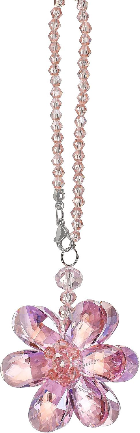 Crystal Flower Car Rear View Mirror Pendant - Pink Crystal Beads Charm Decor for Women Interior - Image 2