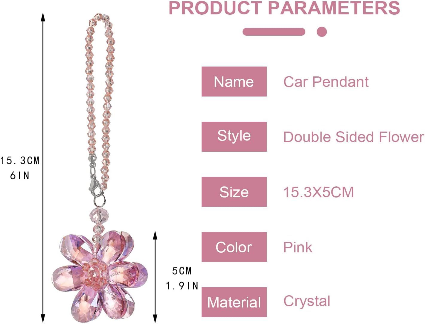 Crystal Flower Car Rear View Mirror Pendant - Pink Crystal Beads Charm Decor for Women Interior - Image 3