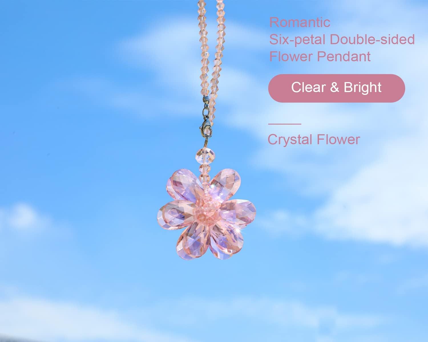 Crystal Flower Car Rear View Mirror Pendant - Pink Crystal Beads Charm Decor for Women Interior - Image 4
