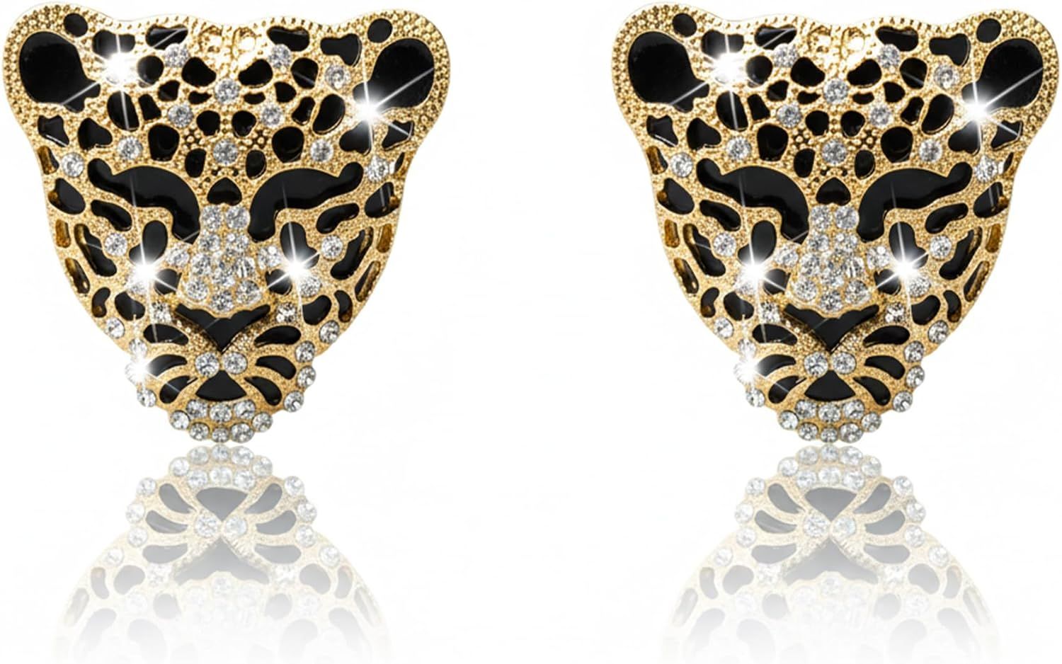 2pcs Bling Leopard Car Air Freshener Vent Clip, Black and Gold Cheetah Print Car Accessories, Sparkly Rhinestones Car Decor for Women - Image 1