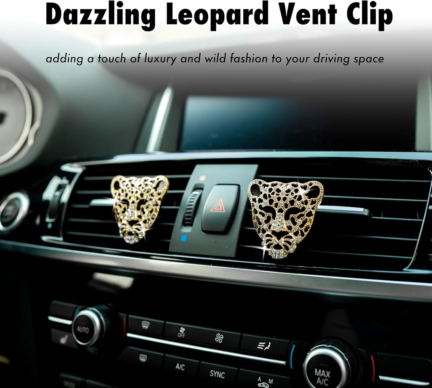 2pcs Bling Leopard Car Air Freshener Vent Clip, Black and Gold Cheetah Print Car Accessories, Sparkly Rhinestones Car Decor for Women - Image 2