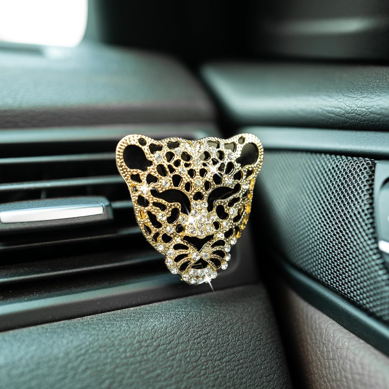 2pcs Bling Leopard Car Air Freshener Vent Clip, Black and Gold Cheetah Print Car Accessories, Sparkly Rhinestones Car Decor for Women - Image 7