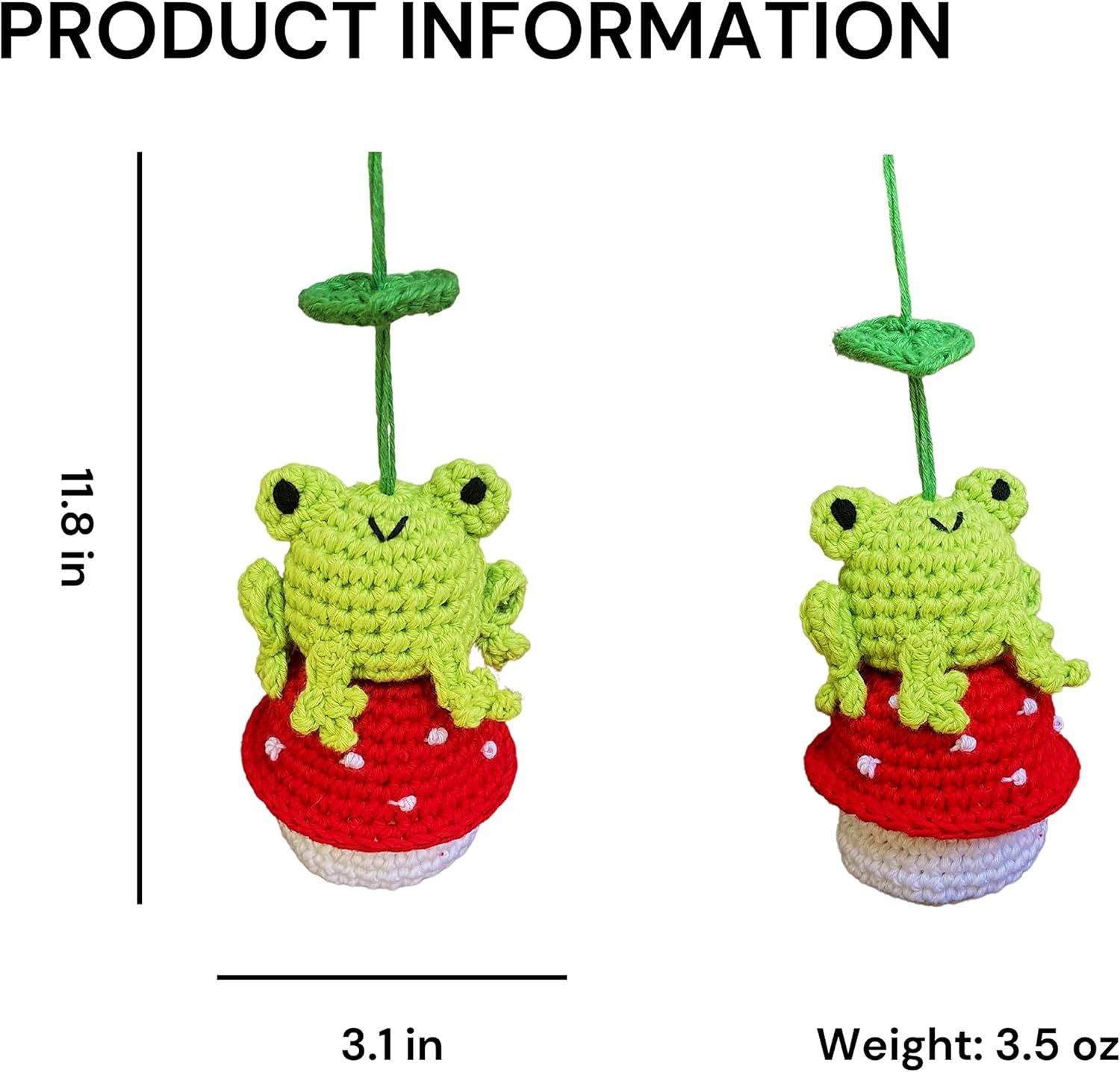 Crochet Frog and Mushroom Ornament, Accessories for Rear View Window, Handmade Hanging Car Charm, Automotive Interior Decorations, House Decoration (Frog and Mushroom) - Image 2