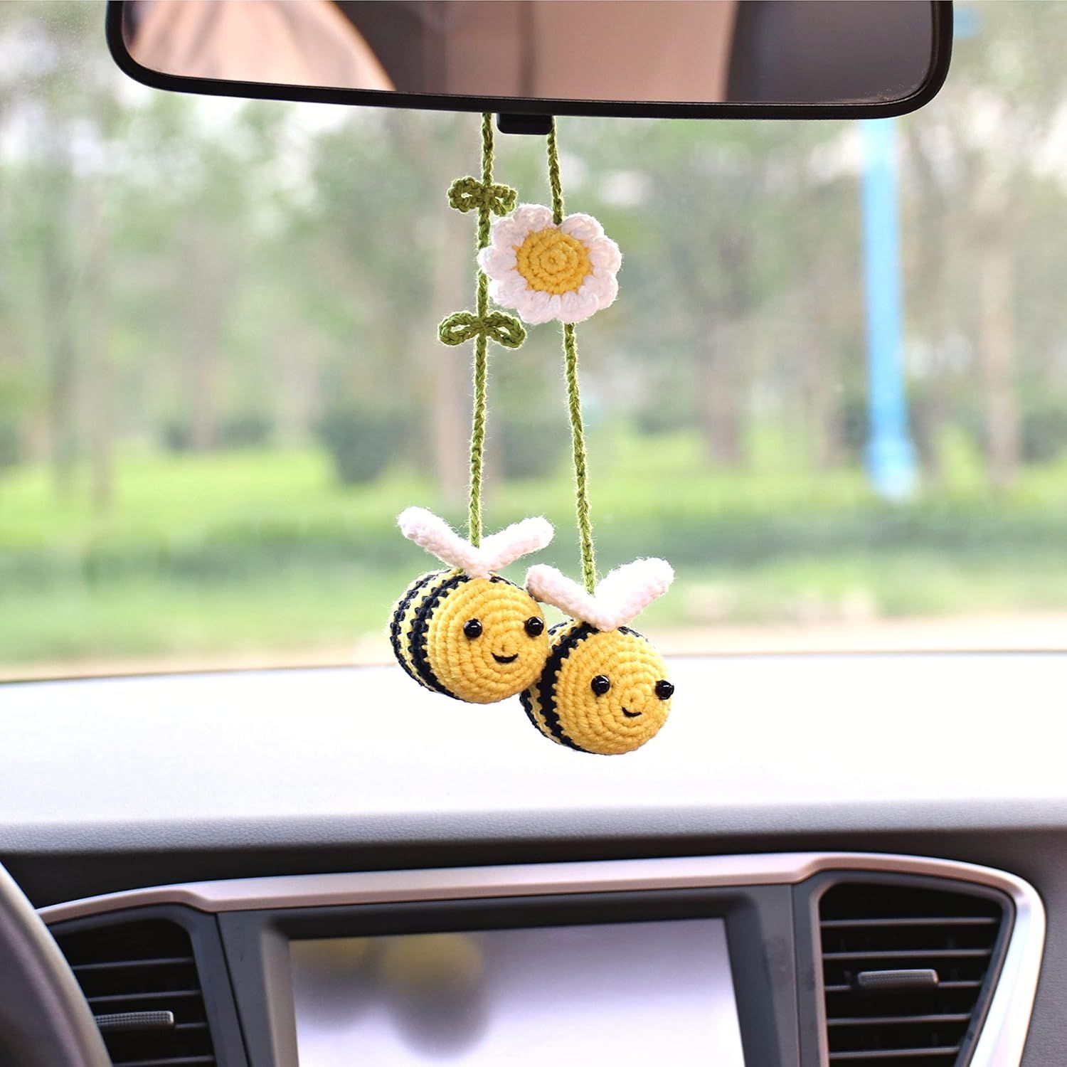 Crochet Bee Car Rear View Mirror Holder, Cute Bumblebee Hanging Ornament, Gift for Bee Lovers, Crochet Lovely Bag Ornament, Automotive Interior Decorations - Image 1