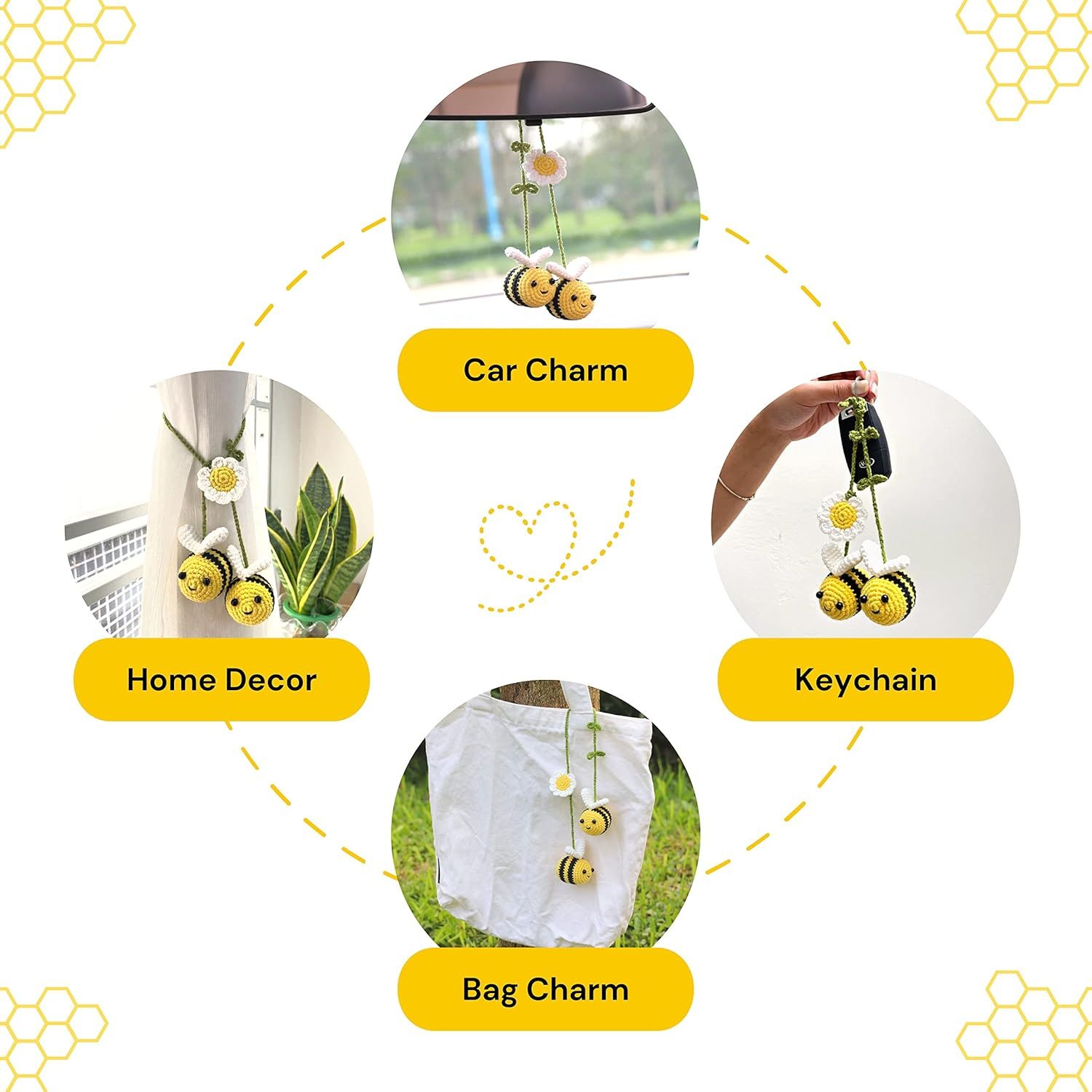 Crochet Bee Car Rear View Mirror Holder, Cute Bumblebee Hanging Ornament, Gift for Bee Lovers, Crochet Lovely Bag Ornament, Automotive Interior Decorations - Image 4
