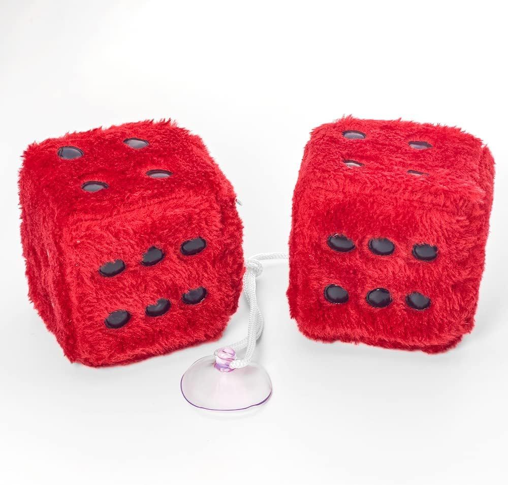 Pair 3” Red with White Dots Mirror Fuzzy Plush Dice,Red and White Soft Plush Car Decorative Hanging Ornament - Image 3