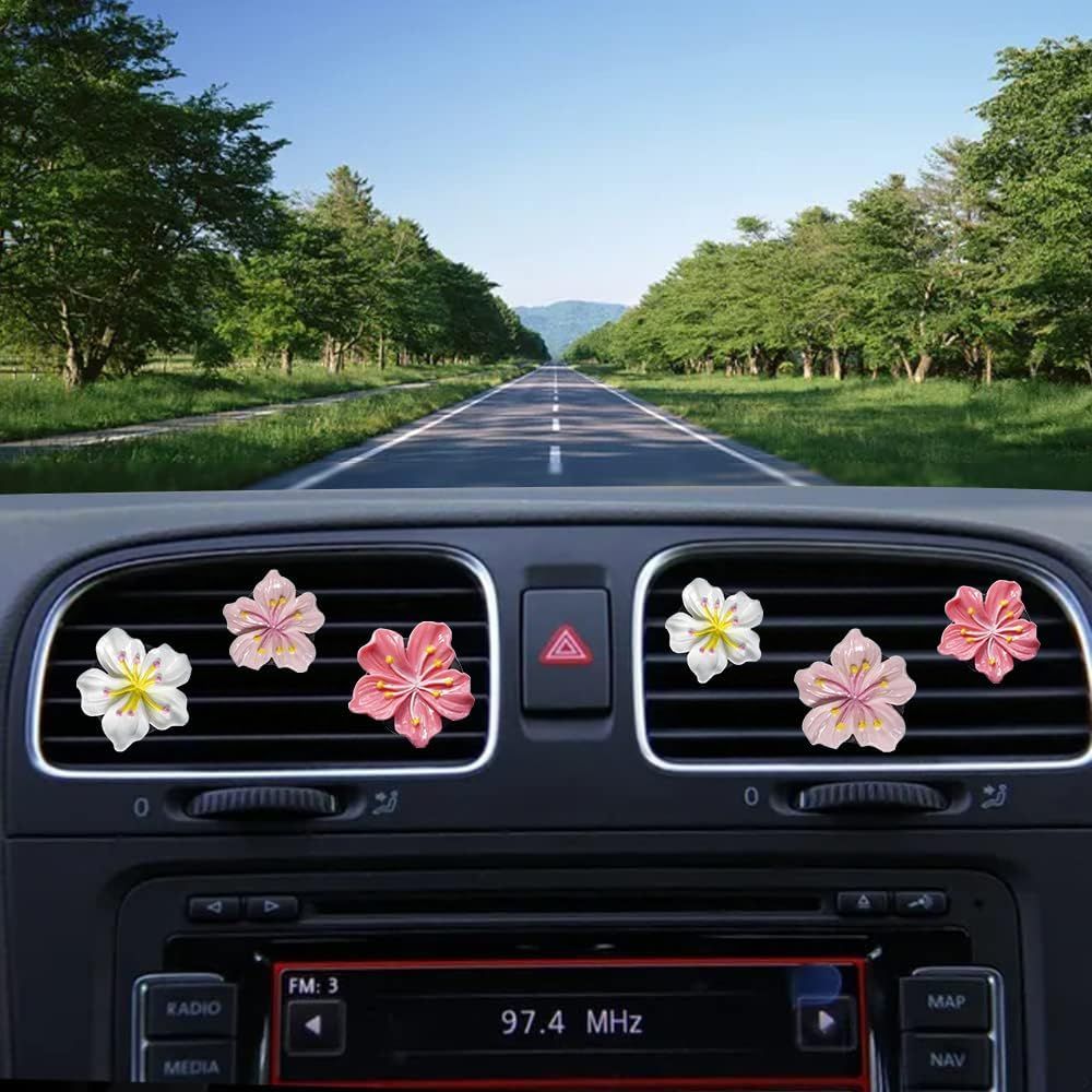 Cute Car Air Fresheners Vent Clips 6 PCS, Flower Air Vent Clips Pink Car Accessories Interior Aesthetic Women Automobile Air Conditioning Vents Decorations - Image 2