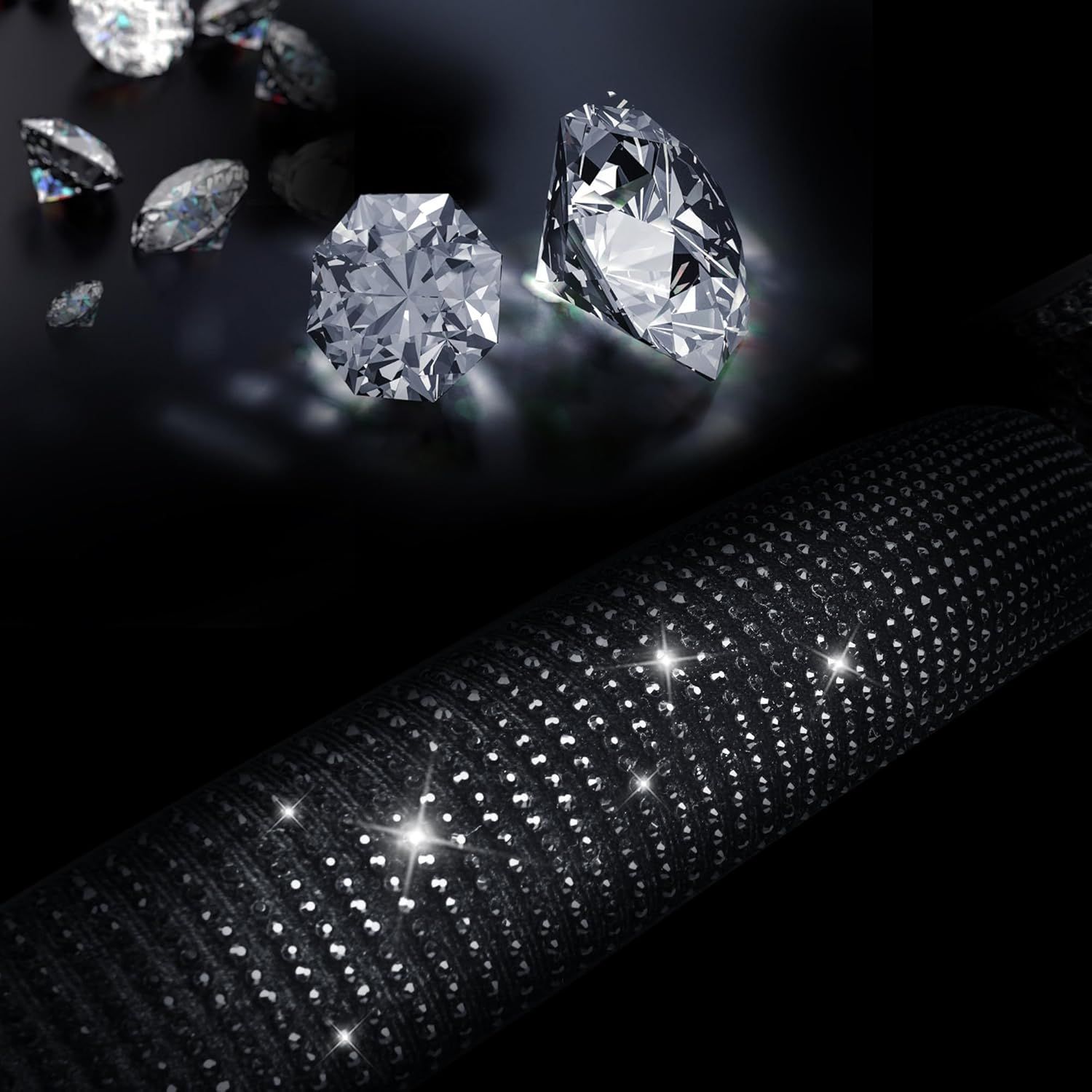 Bling Diamond Leather Steering Wheel Cover, With Sparkly Crystal Glitter Rhinestones Universal Fit 14