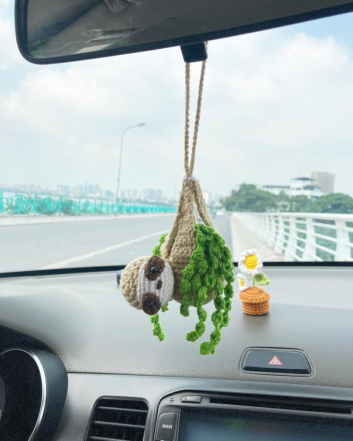 Crochet Sloth Car Rear View Mirror Holder, Cute Hanging Ornament, A Gift for Lovers Hanging, Lovely Bag Automotive Interior Decorations - Image 2