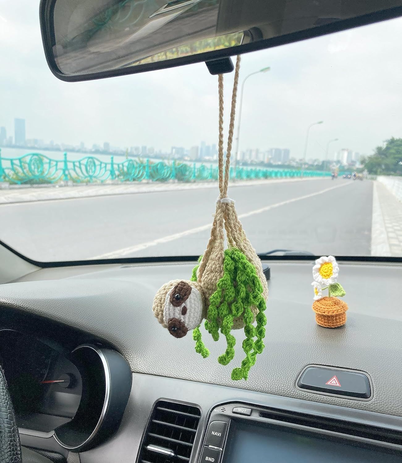 Crochet Sloth Car Rear View Mirror Holder, Cute Hanging Ornament, A Gift for Lovers Hanging, Lovely Bag Automotive Interior Decorations - Image 3