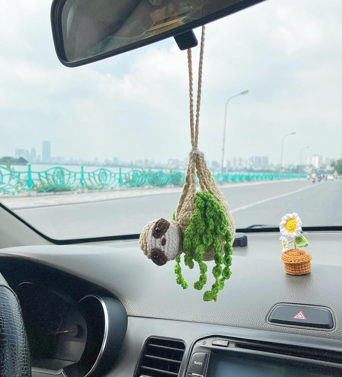 Crochet Sloth Car Rear View Mirror Holder, Cute Hanging Ornament, A Gift for Lovers Hanging, Lovely Bag Automotive Interior Decorations - Image 4