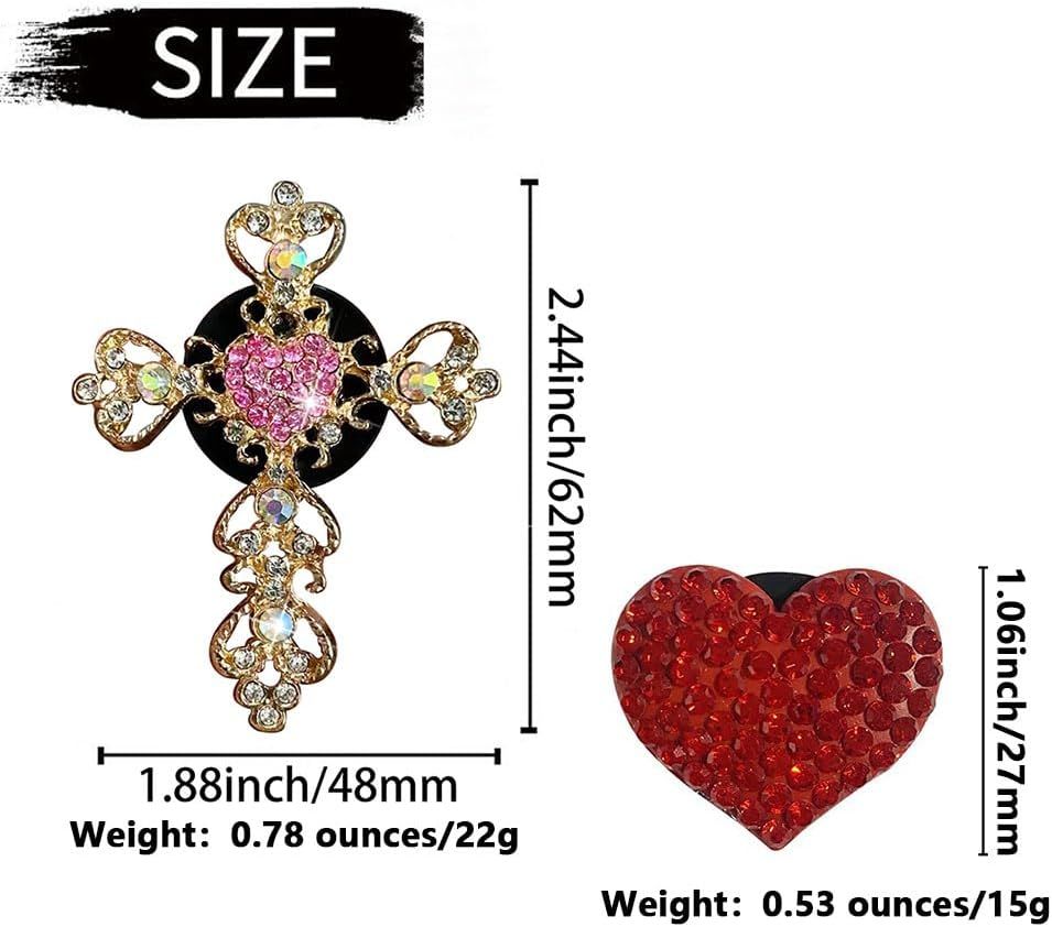 2 Pack Car Vent Clips,Crystal Cross and Heart Air Vent Clips,Bling Car Accessories for Women & Girls(Pink) - Image 2
