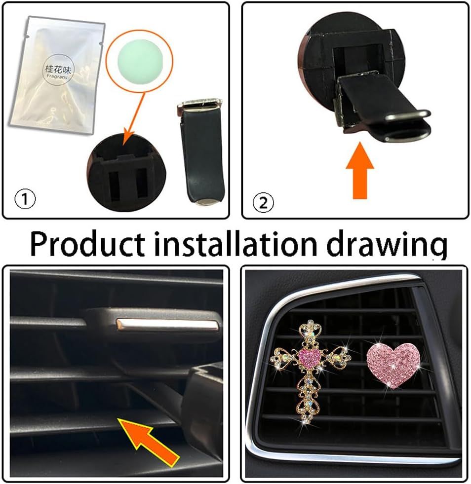 2 Pack Car Vent Clips,Crystal Cross and Heart Air Vent Clips,Bling Car Accessories for Women & Girls(Pink) - Image 5