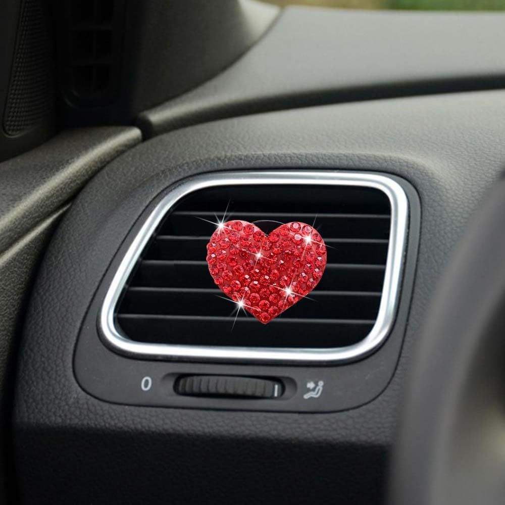 2 Pack Bling Car Vent Clip Decor, Diamond Cross & Heart Air Freshener - Women's Car Essentials (Red) - Image 3