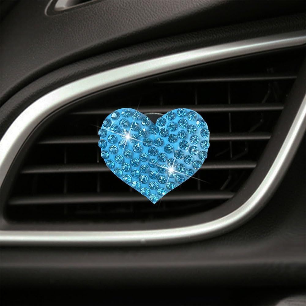 2 Pack Car Vent Clip Bling Car Accessories,Crystal Cross and Heart Car Vent Clip Air Freshener,Car Diffuser Vent Clip Diamond Car Decoration Car Essentials for Women(Blue) - Image 3