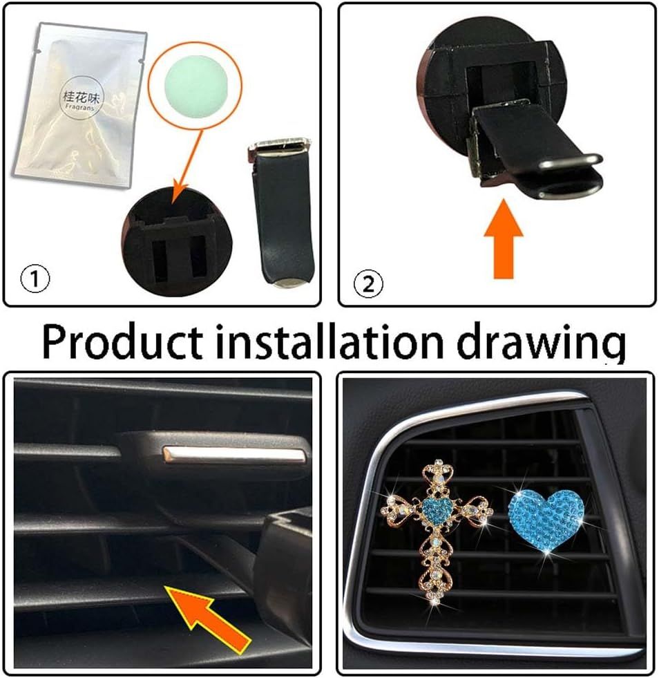 2 Pack Car Vent Clip Bling Car Accessories,Crystal Cross and Heart Car Vent Clip Air Freshener,Car Diffuser Vent Clip Diamond Car Decoration Car Essentials for Women(Blue) - Image 5