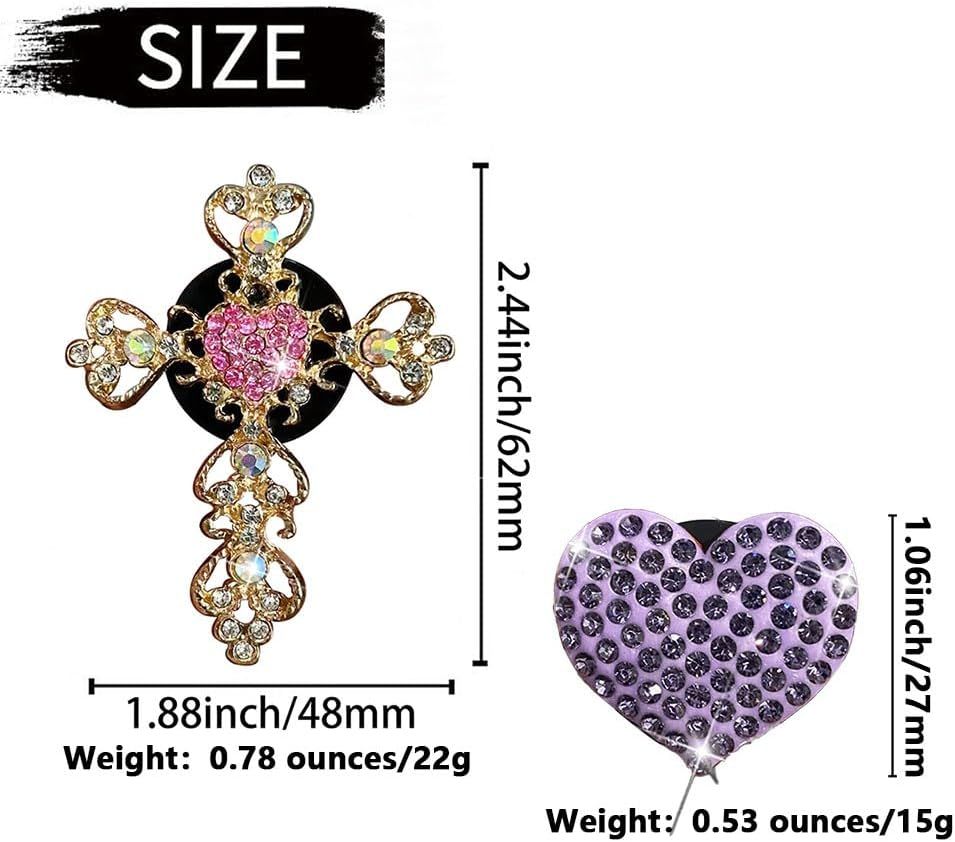 2 Pack Accessories, Crystal Cross & Heart Car Vent Clip Air Freshener, Diamond Car Decoration Essentials for Women (Purple) - Image 2