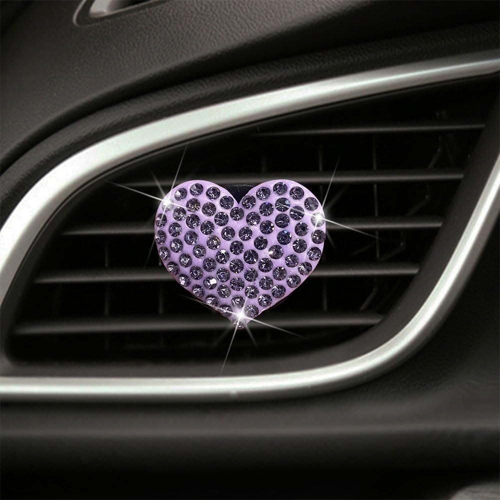 2 Pack Accessories, Crystal Cross & Heart Car Vent Clip Air Freshener, Diamond Car Decoration Essentials for Women (Purple) - Image 3