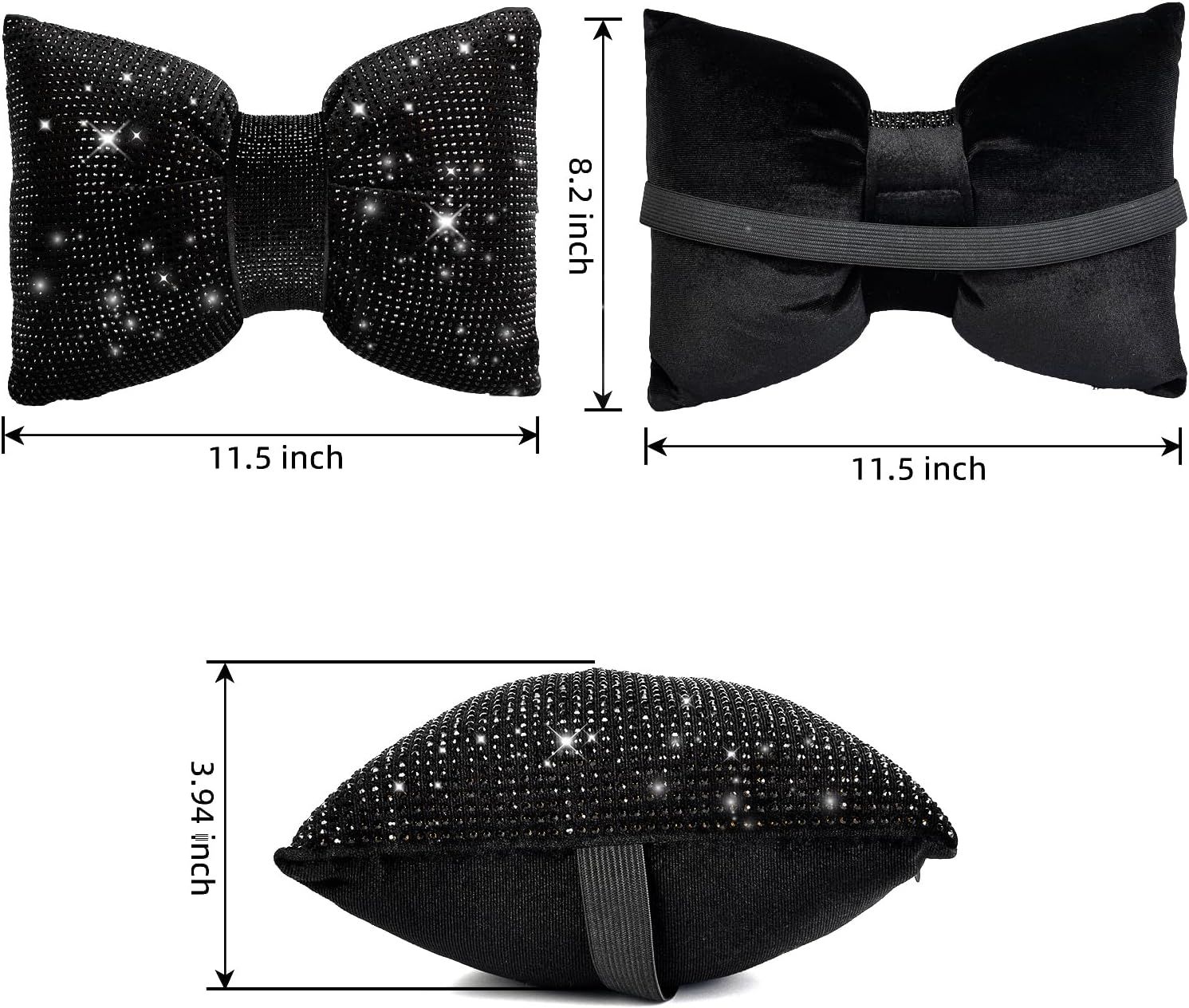 2 PCS Bling Car Pillows,Rhinestones Bowknot Car Headrest Pillow,Car Neck Pillow for Driver Relax Necksupport,Sleeping Travel Support Neck Pillow,Shiny Diamond Interior Accessories for Women,Black - Image 2
