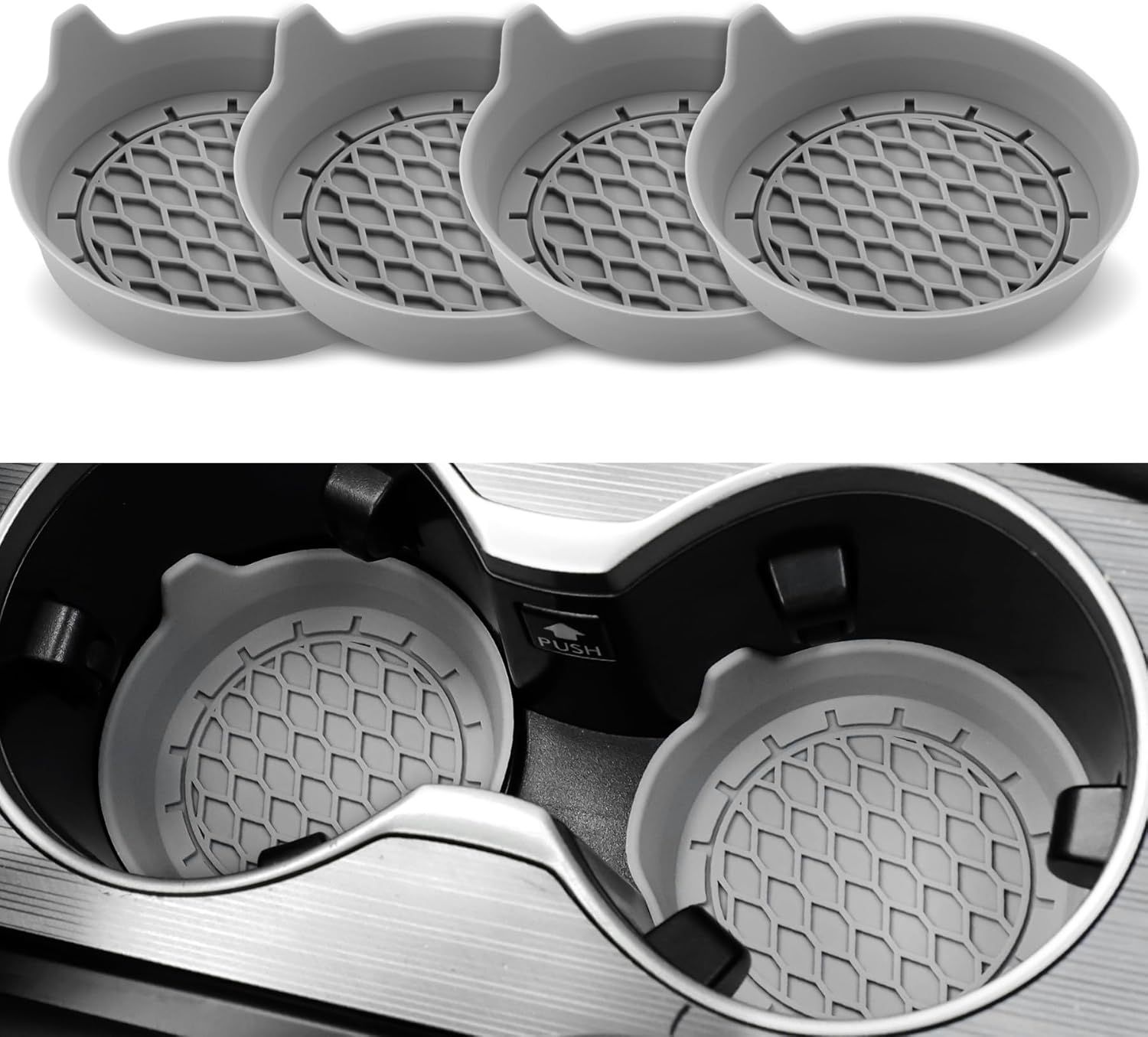 Car Cup Holder Coaster, Silicone Cup Holder Insert, Universal Non-Slip Cup Holders, Car Accessories Interior for Women and Man 4 Pack Gray - Image 1