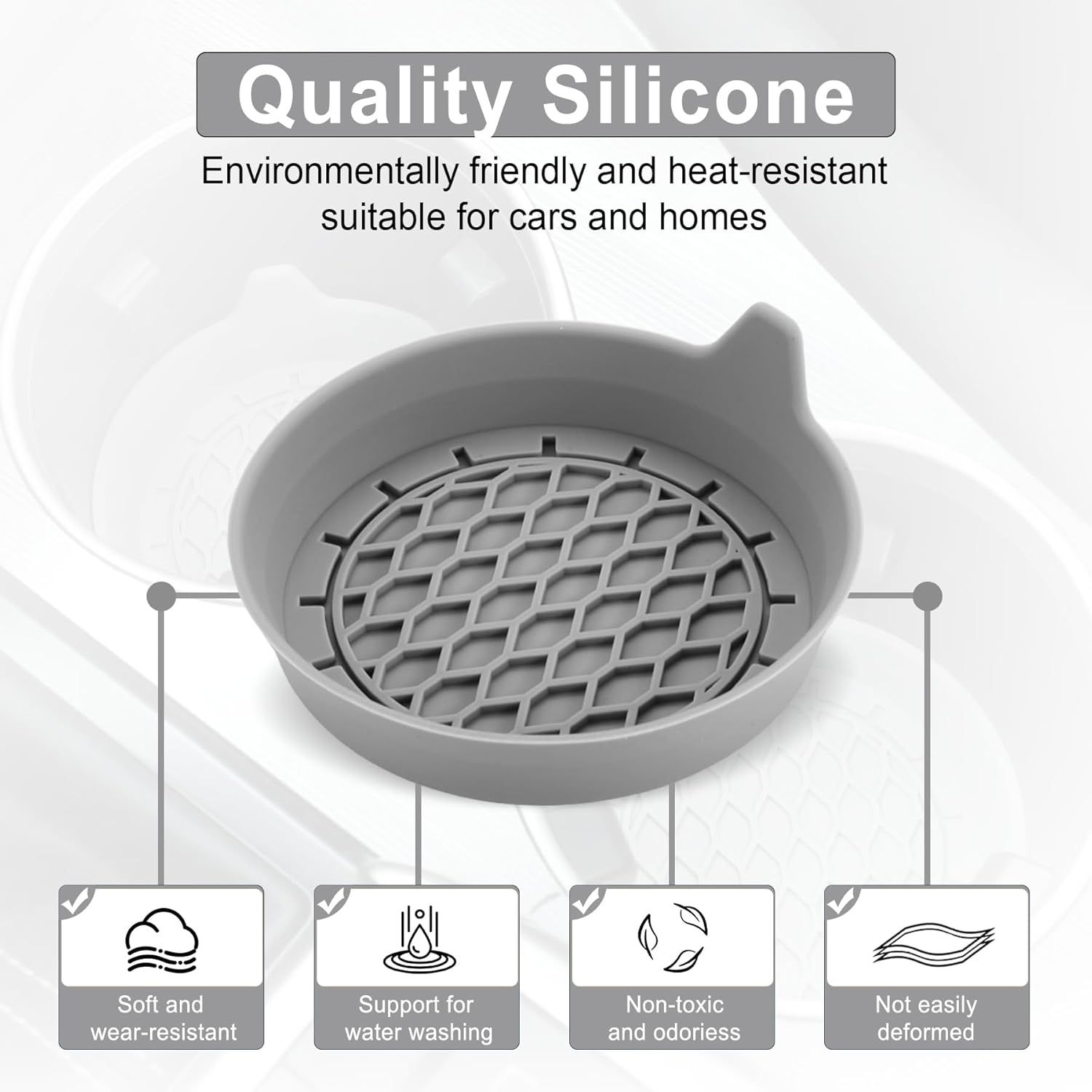 Car Cup Holder Coaster, Silicone Cup Holder Insert, Universal Non-Slip Cup Holders, Car Accessories Interior for Women and Man 4 Pack Gray - Image 5
