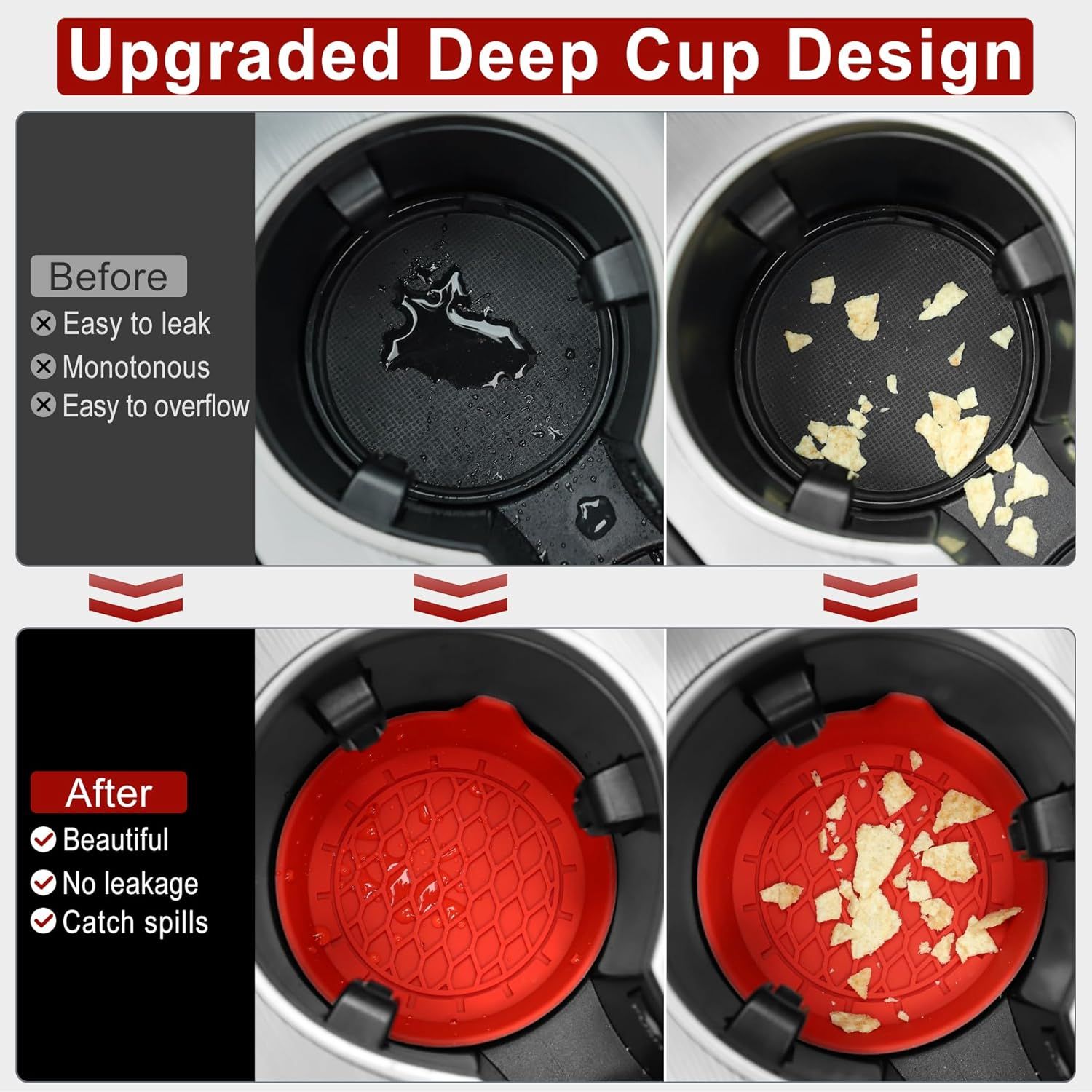 Car Cup Holder Coaster, Silicone Cup Holder Insert, Universal Non-Slip Cup Holders, Car Accessories Interior for Women and Man 4 Pack Red - Image 2