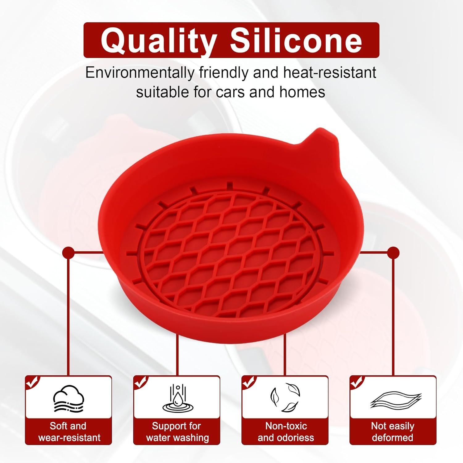 Car Cup Holder Coaster, Silicone Cup Holder Insert, Universal Non-Slip Cup Holders, Car Accessories Interior for Women and Man 4 Pack Red - Image 6