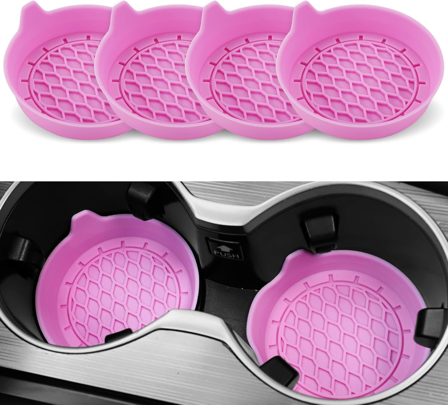 Car Cup Holder Coaster, Silicone Cup Holder Insert, Universal Non-Slip Cup Holders, Car Accessories Interior for Women and Man 4 Pack Pink - Image 1