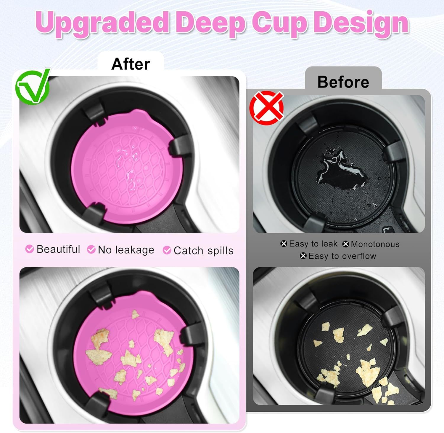 Car Cup Holder Coaster, Silicone Cup Holder Insert, Universal Non-Slip Cup Holders, Car Accessories Interior for Women and Man 4 Pack Pink - Image 2